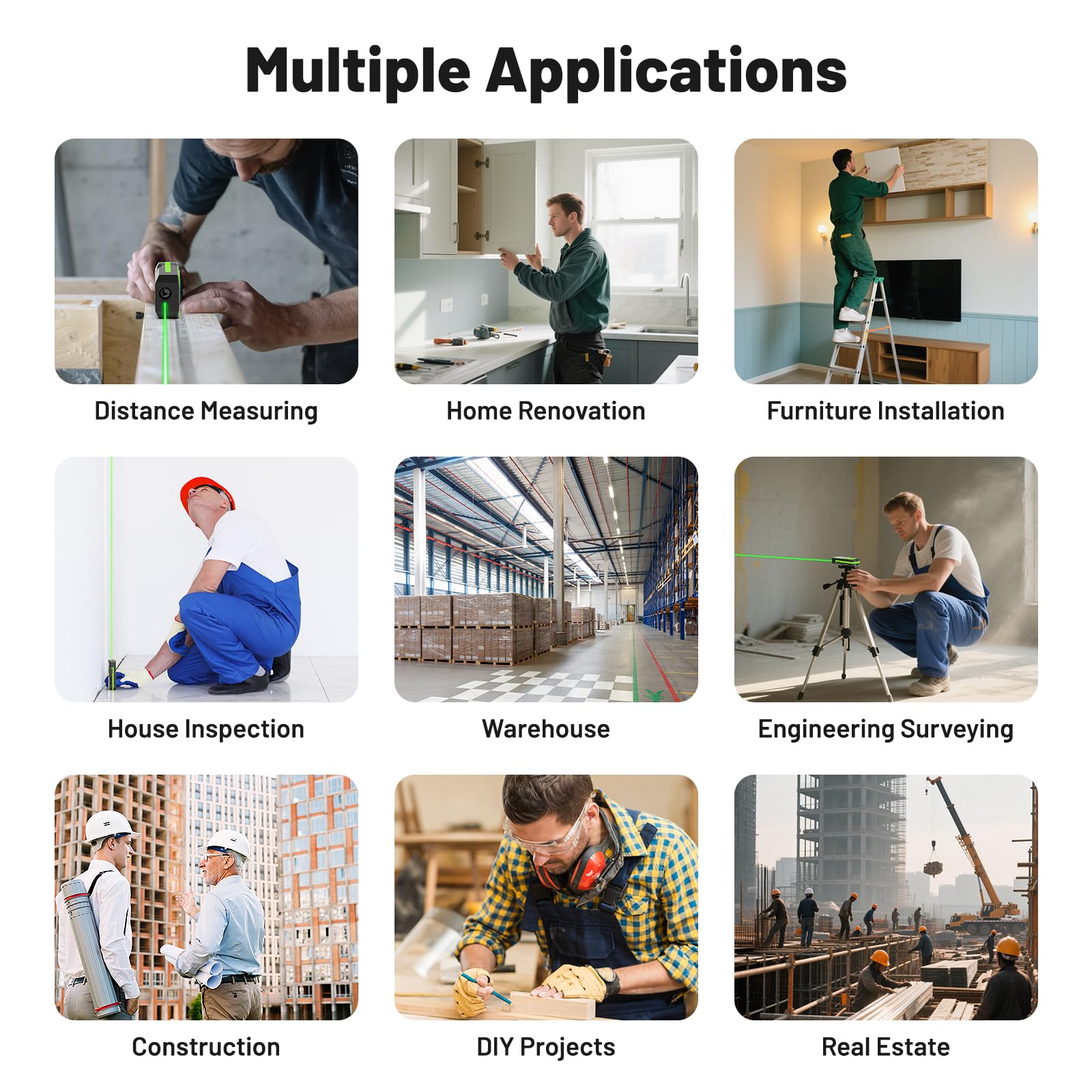 395FT Bluetoothed Green Laser Measuring Tool with Angle Sensor, Huepar 1/16in Accuracy Laser Distance Measurement Tool, Digital Laser Room Measuring Device, Laser Distance Meters - Medaid International