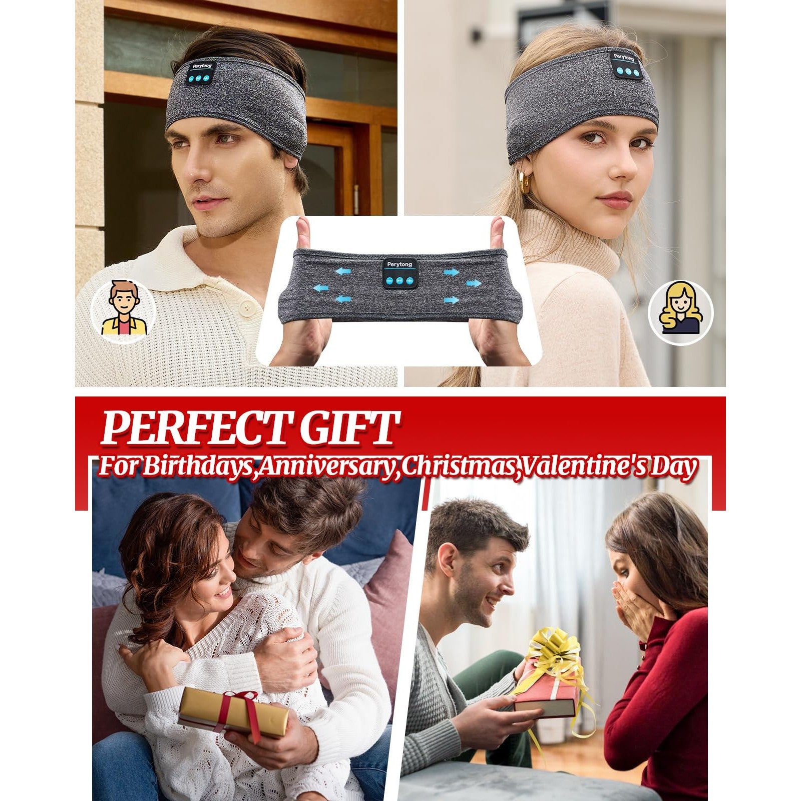 Perytong Sleep Headphones Wireless, Bluetooth Sports Headband Headphones with Ultra-Thin HD Stereo Speakers Perfect for Sleeping,Workout,Jogging,Yoga,Insomnia, Air Travel, Meditation - Medaid International