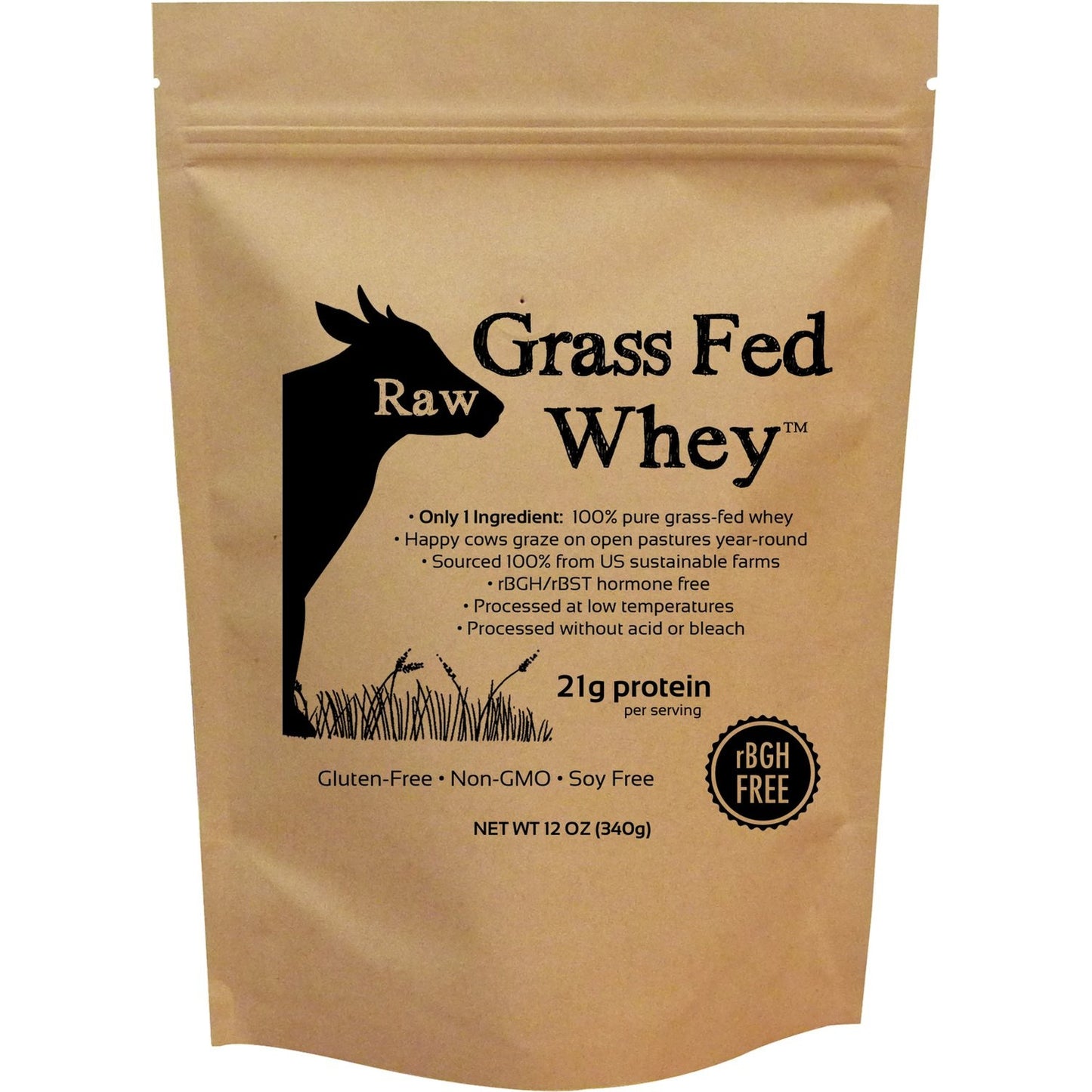 Raw Grass Fed Whey Protein Powder – Unflavored, Only 1 Ingredient: 100% Pure Grass-Fed Whey from Happy, Healthy Cows – Undenatured, Non-GMO, Hormone-Free, Gluten-Free, Made in USA, 12 OZ - Medaid International
