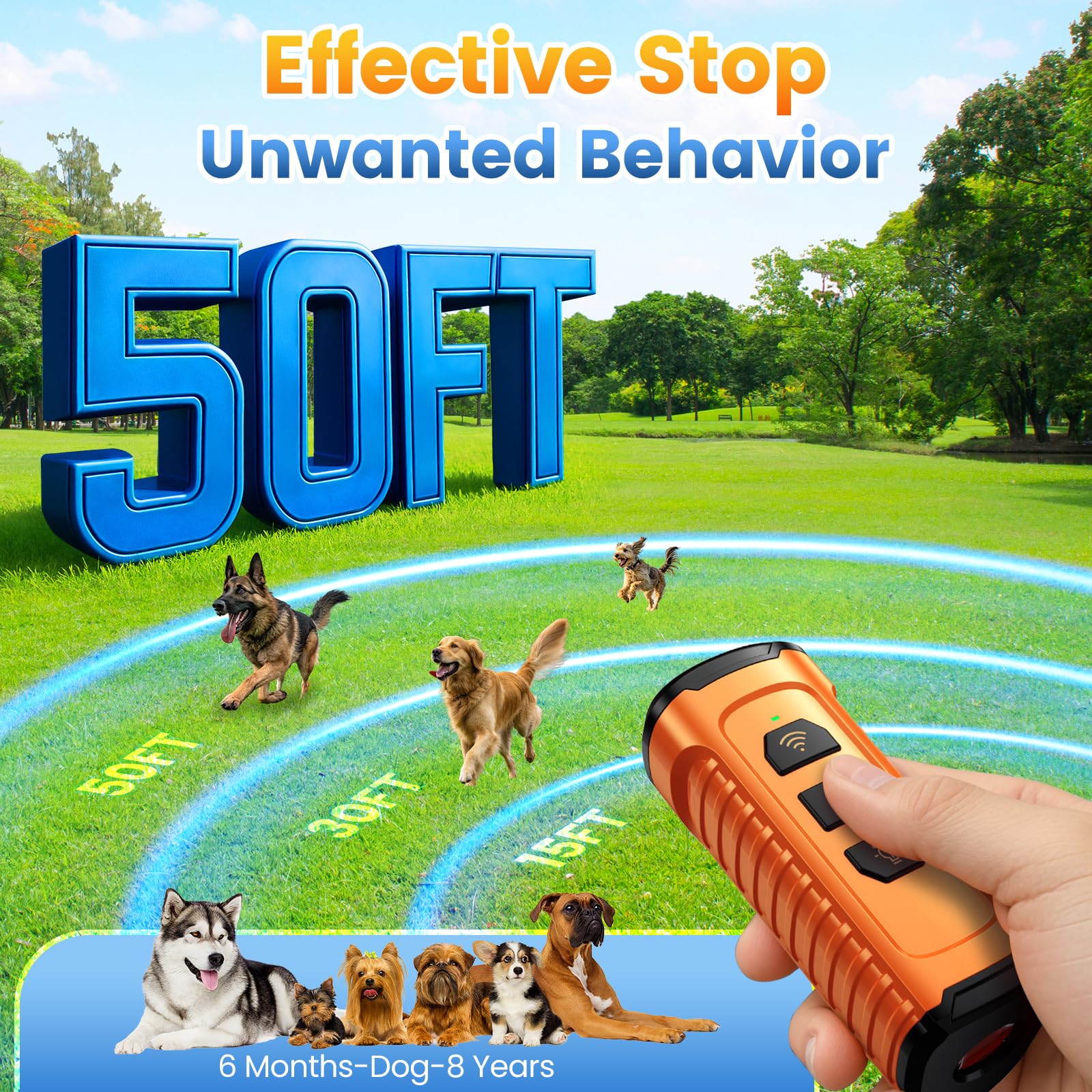 Cbersmg Dog Bark Deterrent Device 3X Anti Barking Device for Dogs, 5 Modes Stop Neighbors Dog Barks No More Safe for All Dogs 50FT Bark Control Indoor Outdoor with Flashlight,Dog Training Device - Medaid International