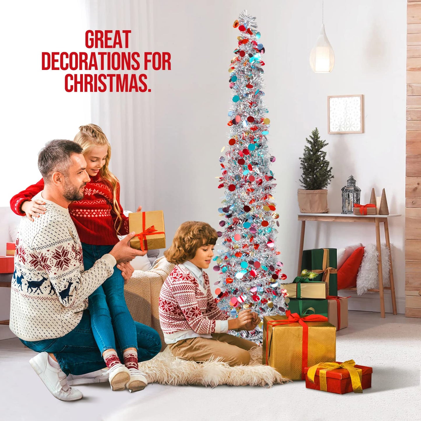 Christmas Tree, 5Ft Artificial Christmas Tree Decorations Pencil Xmas Tree for Home Party Office Fireplace Holiday Decorations Valentines Day Decoration Gifts for Mom(Silver) - Medaid International