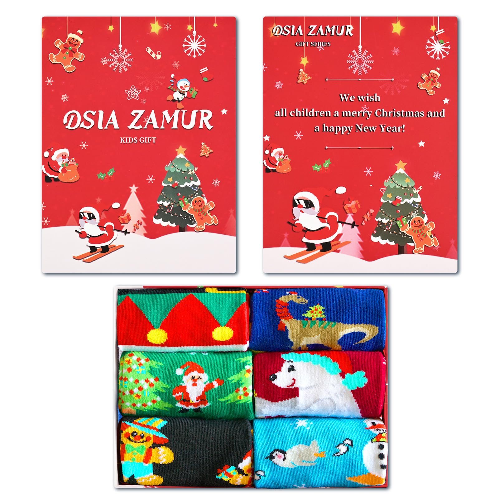 Dsia Zamur Boys Christmas Socks 6 Pack + Gift Box, Kids Children Girls Novelty Xmas Holiday Crew Socks for 10-12 Years - Medaid International