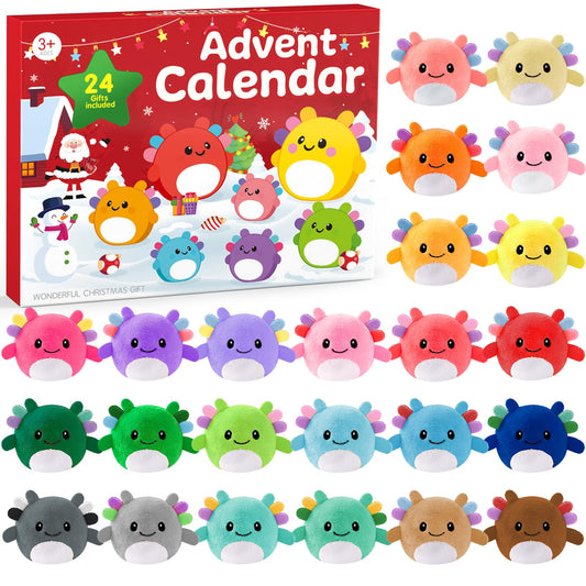 Advent Calendar 2025 - Christmas Countdown Calendars - 24 Days of Surprises with Mini Axolotl Plush Toys - Stuffed Animals Xmas Gifts for Kids Teens Girls Boys Toddler Party Favors - Medaid International