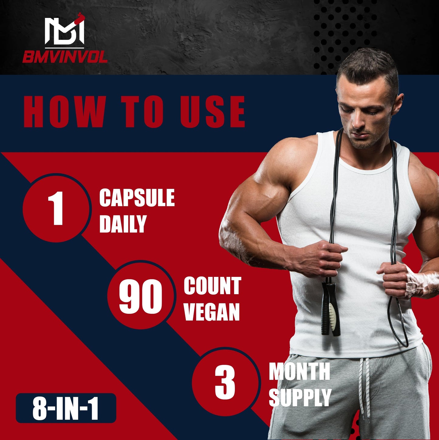 BMVINVOL Horny Goat Weed for Men - Extra Strength Supplement with Maca, Ginseng, Tribulus Terrestris, Ashwagandha - 90 Capsules - Medaid International