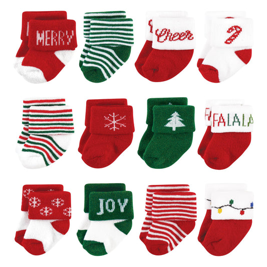 Hudson Baby Unisex Baby Cotton Rich Newborn and Terry Socks, 12 Days Of Christmas Falala, 0-6 Months - Medaid International