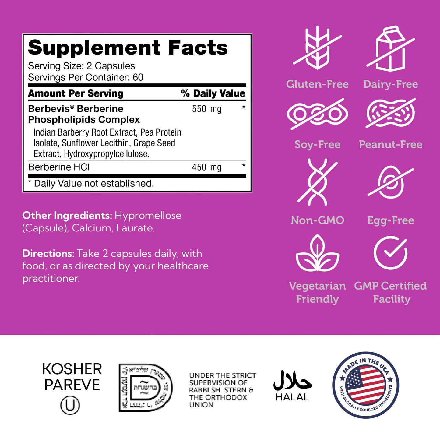 Zahler Berberine Supplement 1000mg with Clinically Evaluated Berbevis Complex and Berberine HCl - Barberry Supplements for Metabolism Support and Berberine Glucose Support for Adults (120 Capsules) - Medaid International