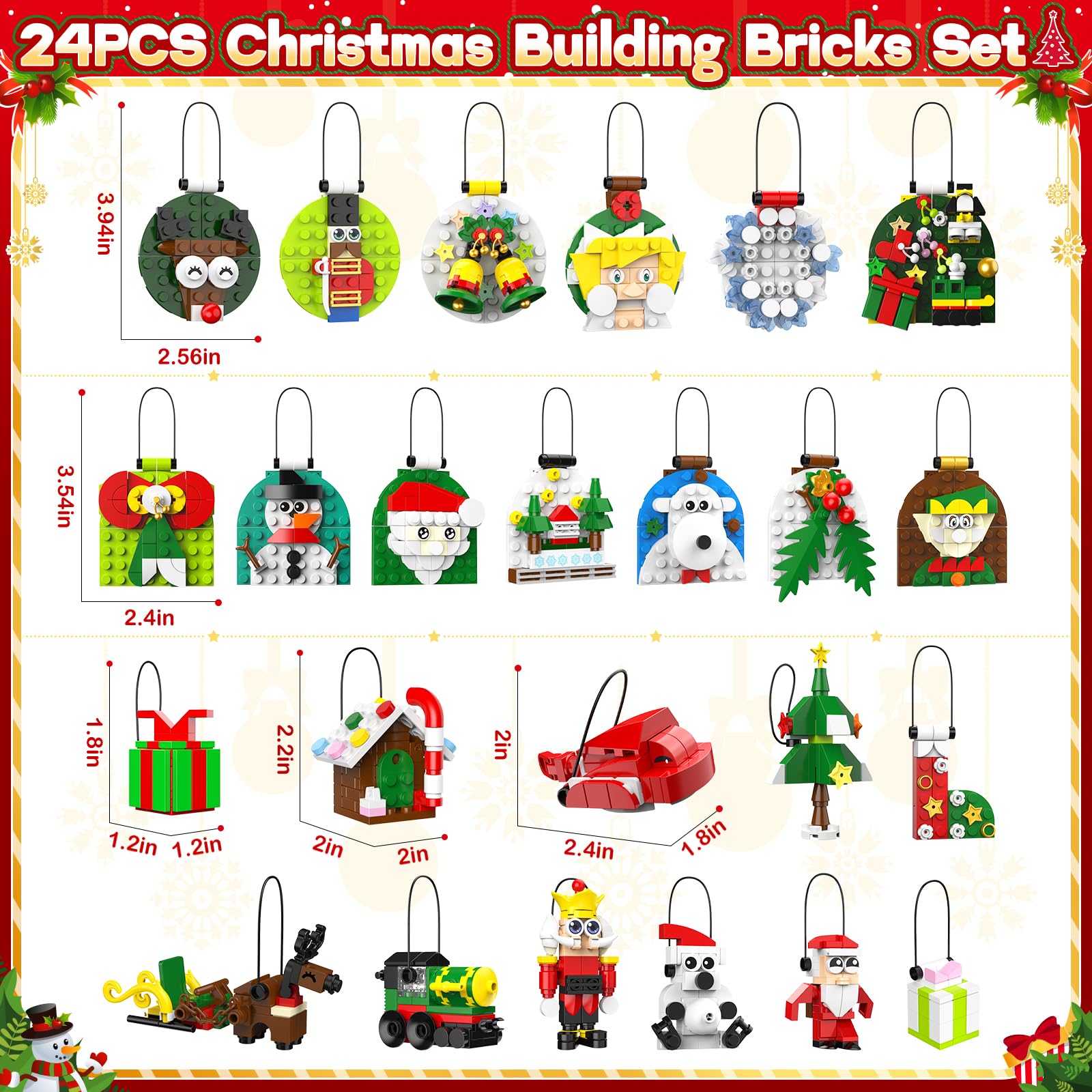 Ochido Advent Calendar 2025 Christmas Ornaments Building Blocks Set, 24 Days Christmas Countdown Toy Building Kits, Hanging Christmas Tree Decor Xmas Gifts Stocking Stuffer for Adults Kids Ages 6+ - Medaid International