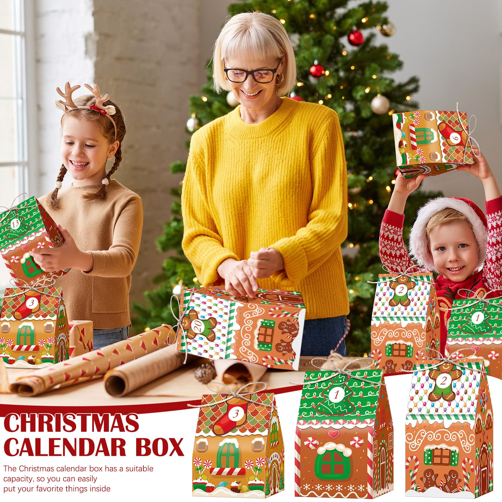 Woanger 24 Empty Advent Calendar Boxes to Fill, Christmas DIY Advent Calendar 24 Days Countdown Gift Xmas Gingerbread House Candies Treats Boxes for 2025 Xmas Holiday Decor(Classic Style) - Medaid International