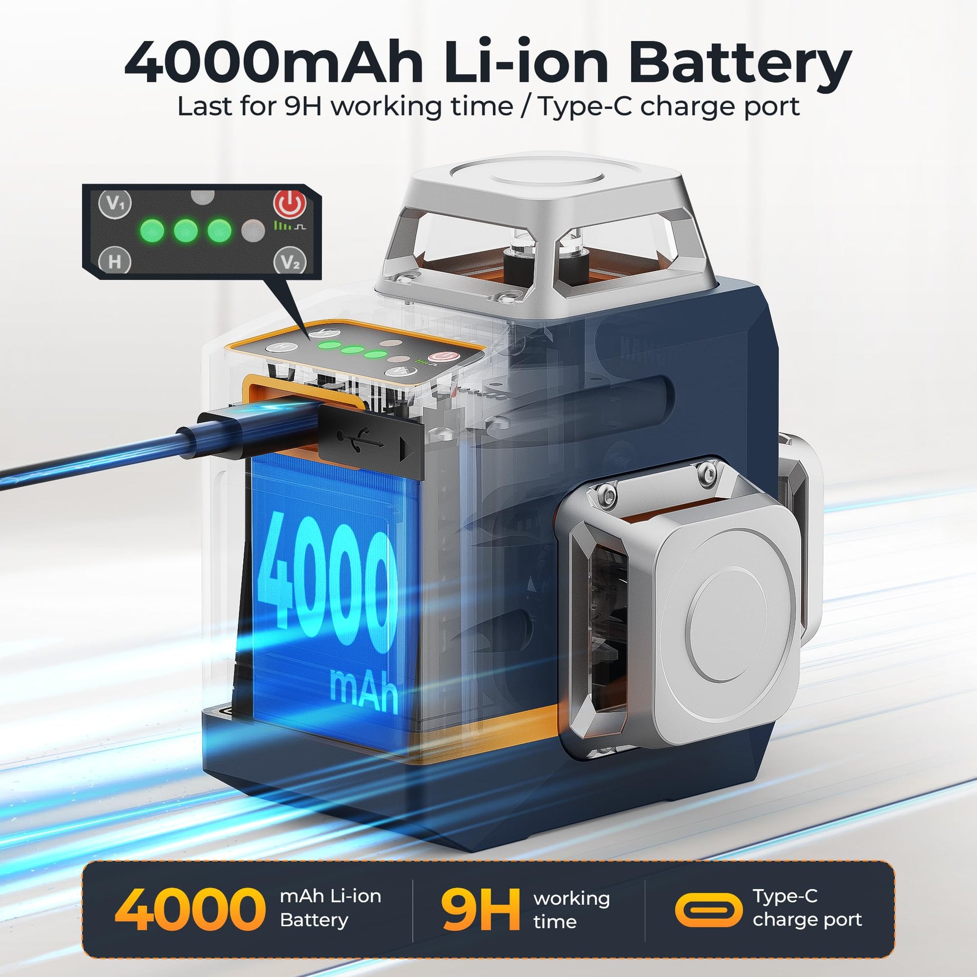 CIGMAN Laser Level Self Leveling 3x360° 3D Green Cross Line for Construction and Picture Hanging, Rechargeable battery, Remote Controller, Magnetic Rotating Stand Included - Medaid International