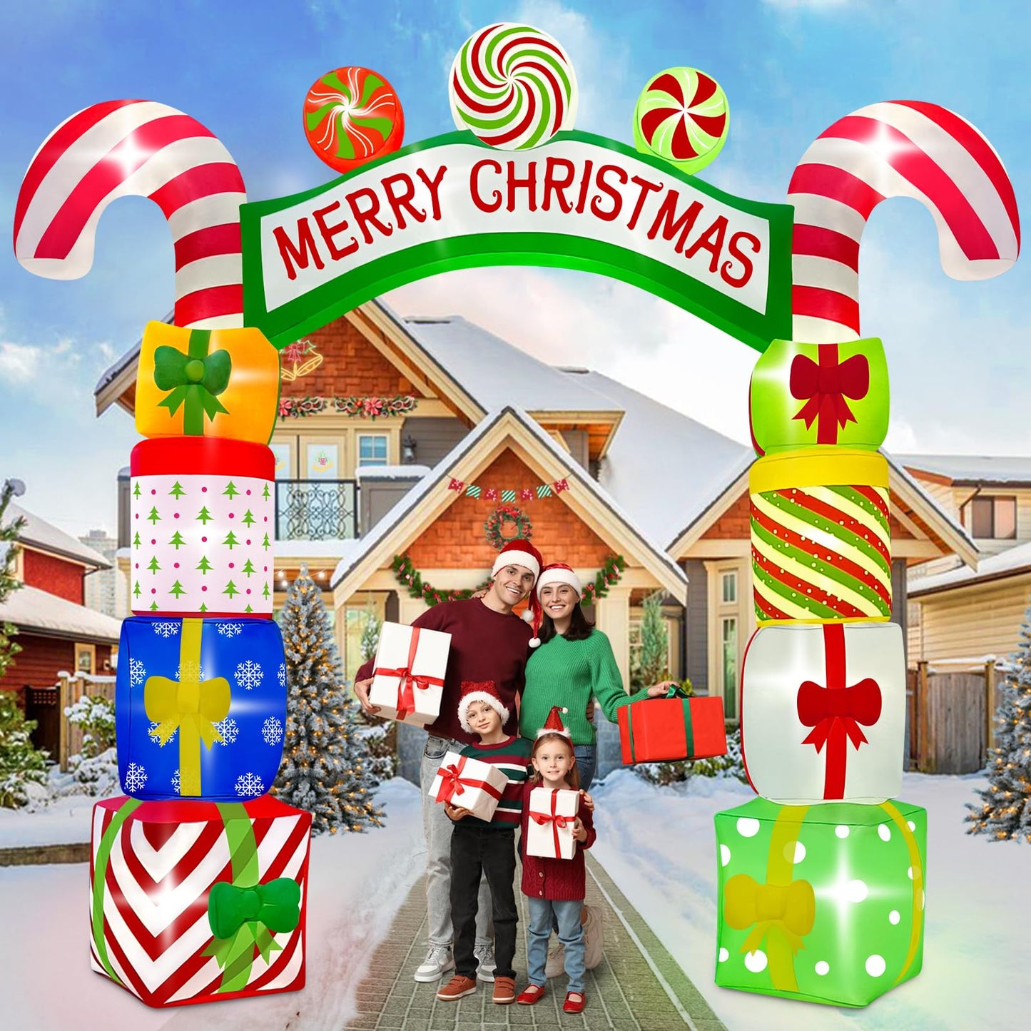 Kalolary 10 FT Christmas Inflatable Archway Gift Boxes, Xmas Arch Inflatable Blow Up Yard Outdoor Decorations Merry Christmas Giant Inflatables with Build-in Lights for Yard Garden Lawn Indoor Decor - Medaid International
