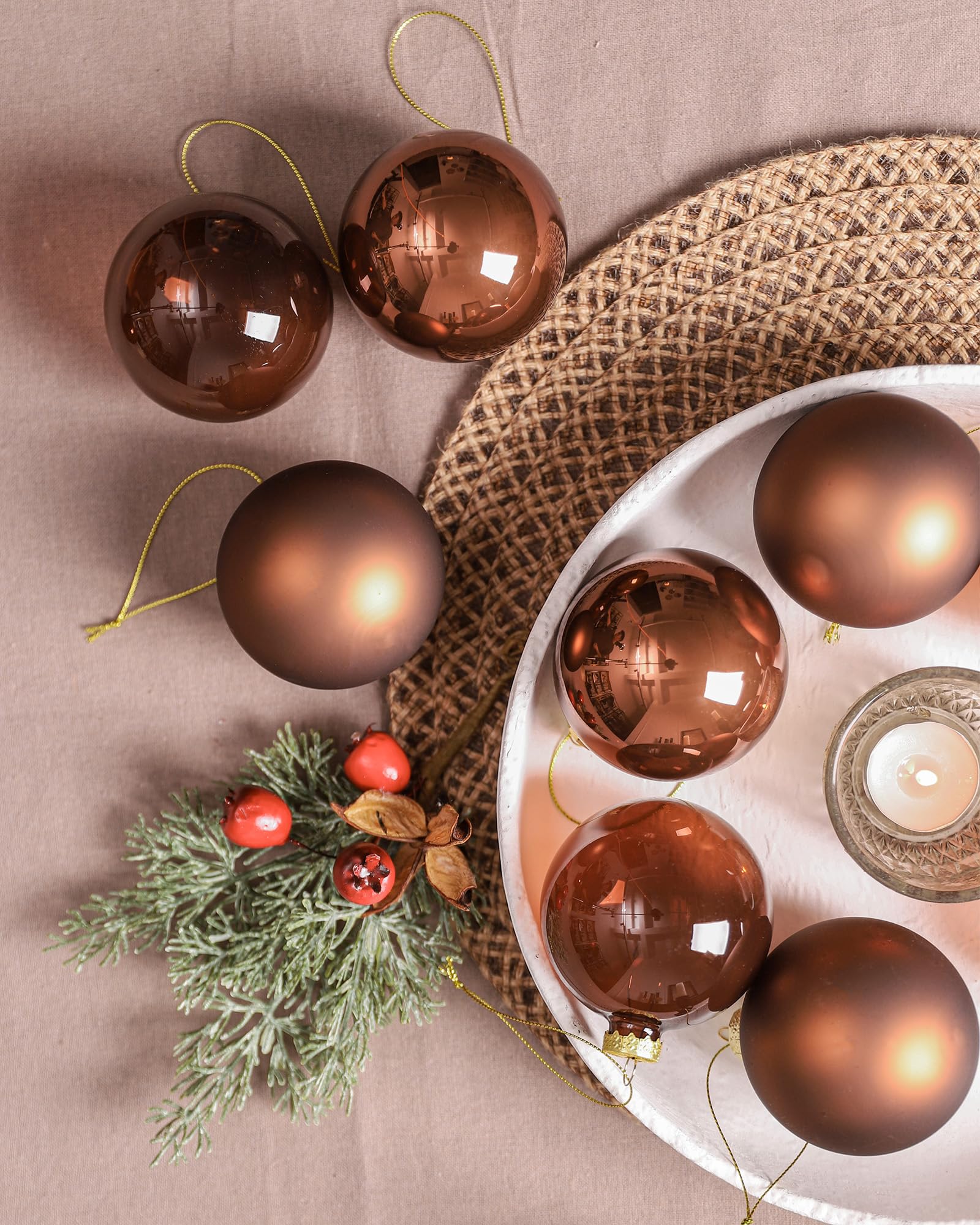 DN DECONATION Brown Glass Christmas Ball Ornaments, Set of 9, 3' Hanging Christmas Baubles for Xmas Tree Decoration, Wedding Party Gift - Medaid International