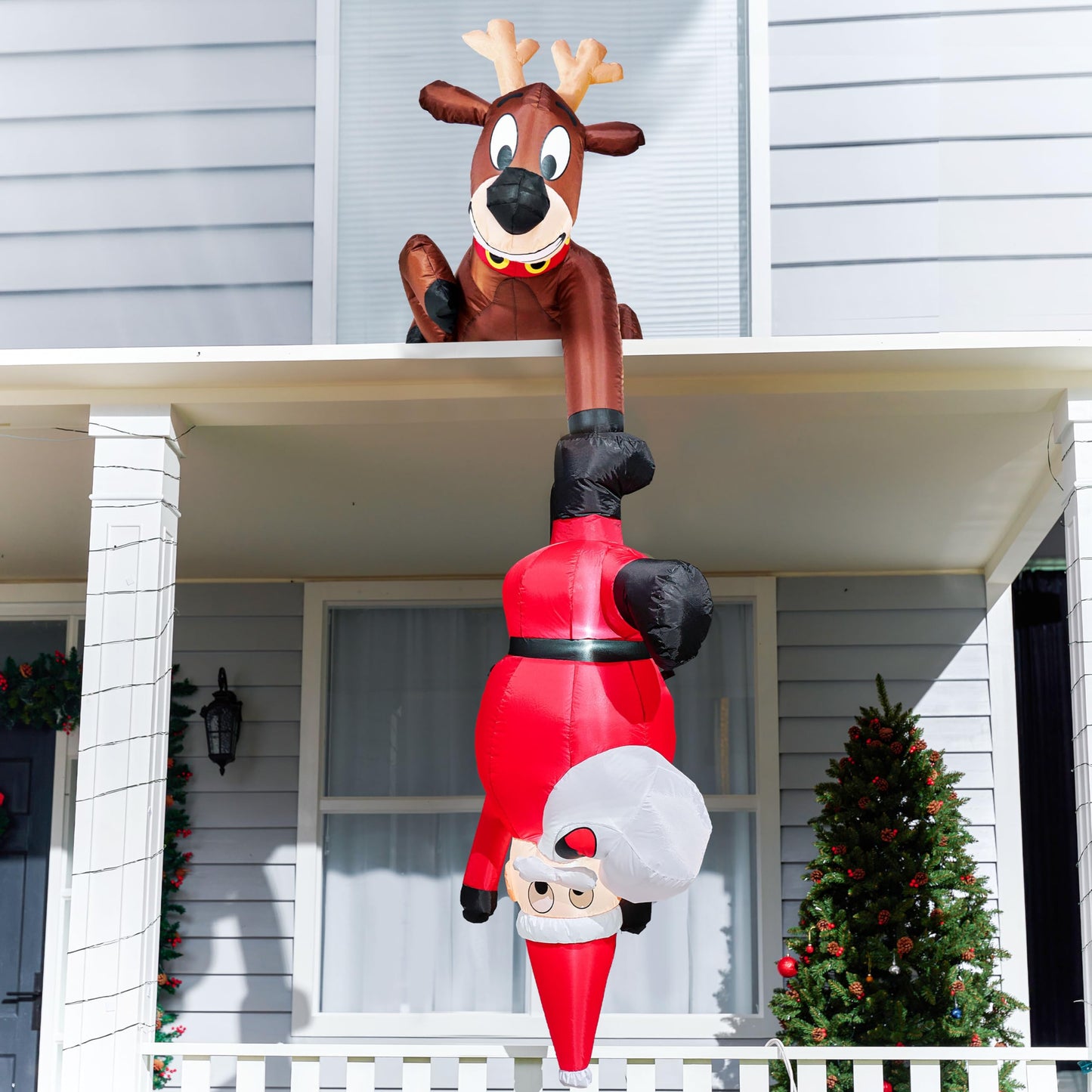 Joiedomi 8 FT Hanging Christmas Inflatables Decoration, Christmas Inflatable Reindeer and Climbing Santa, Blow Up Santa with Build-in LED for Xmas Party Indoor, Outdoor, Yard, Garden, Lawn Decor - Medaid International