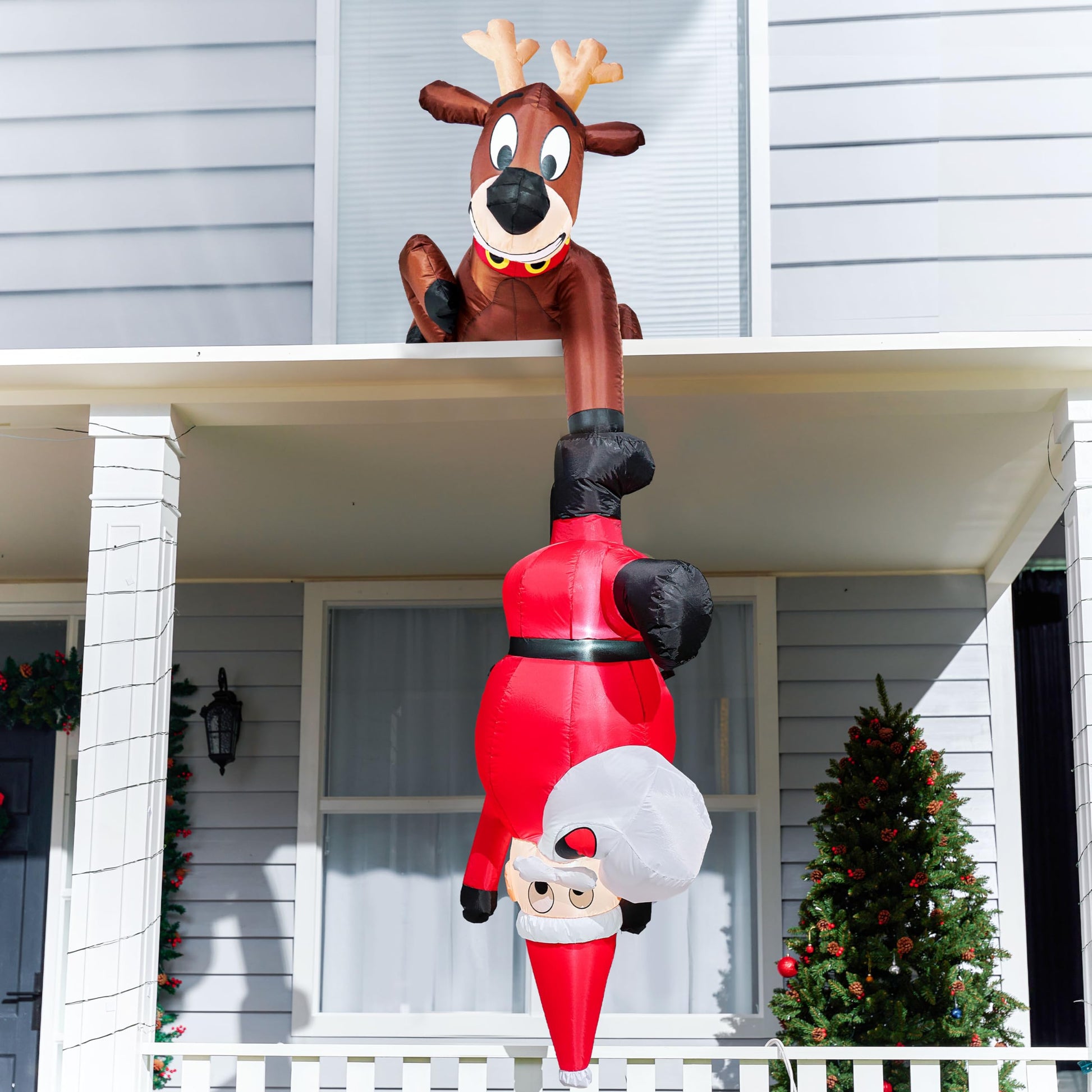 Joiedomi 8 FT Hanging Christmas Inflatables Decoration, Christmas Inflatable Reindeer and Climbing Santa, Blow Up Santa with Build-in LED for Xmas Party Indoor, Outdoor, Yard, Garden, Lawn Decor - Medaid International
