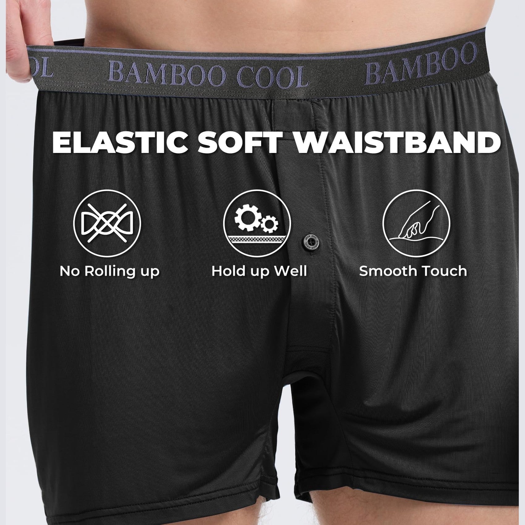 BAMBOO COOL Men's Silky Boxer Shorts,Soft and Breathable,Knit Underwear with Button Fly Pajamas Sleep Shorts 3 Pack - Medaid International