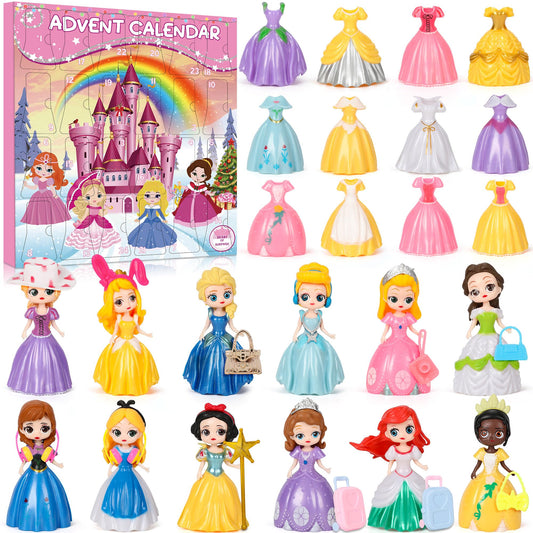 Christmas Advent Calendar Princess Toy - Princess Deformation Toy Christmas Countdown Calendars Princess Transformable Toys for Girls Xmas Gifts Play Party Favor - Medaid International