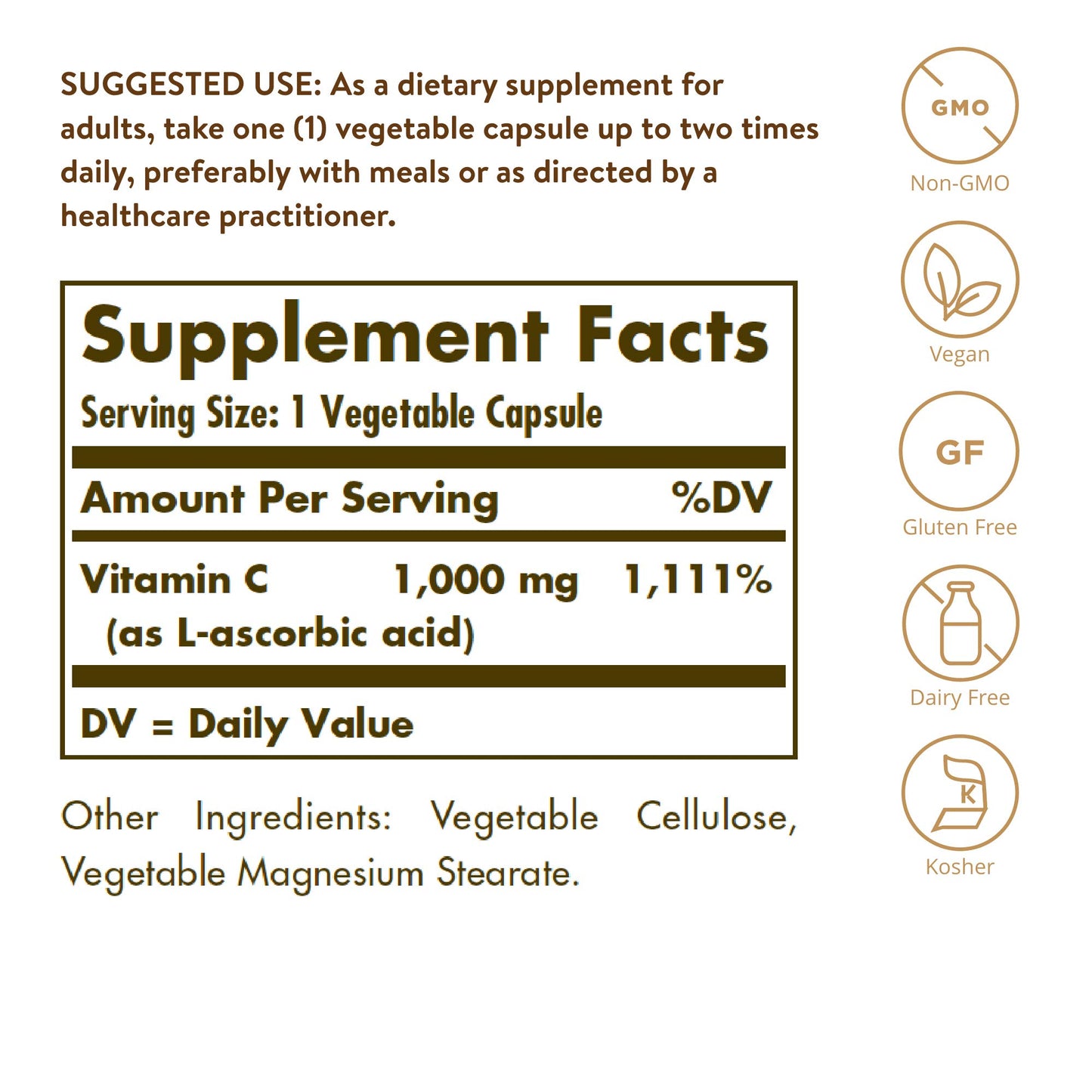 Solgar Vitamin C 1000 mg, 100 Vegetable Capsules - Antioxidant & Immune Support - Overall Health - Healthy Skin & Joints - Bioflavonoids Supplement - Non-GMO, Vegan, Gluten Free, Kosher - 100 Servings - Medaid International