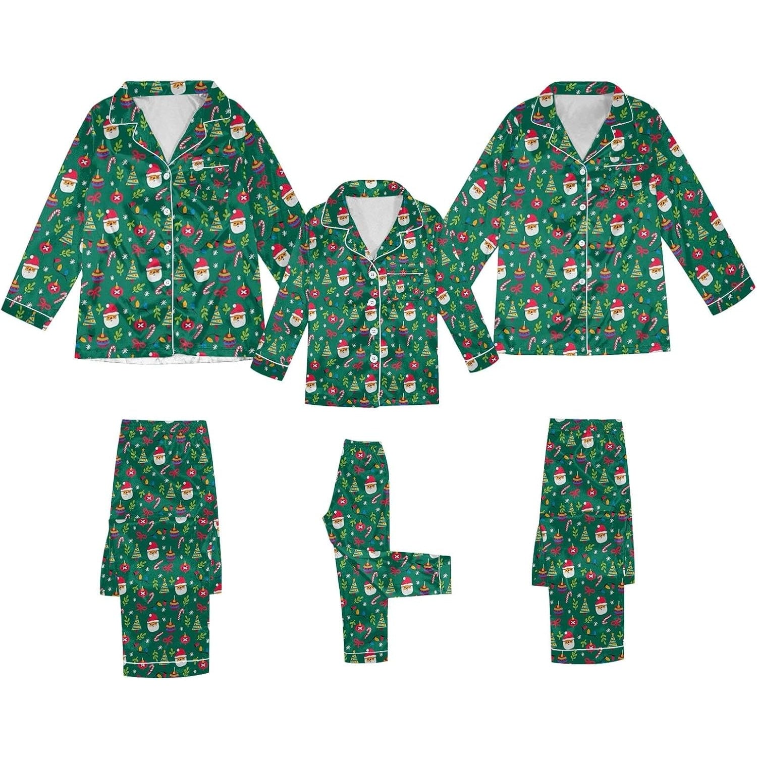 Silk Stain Family Pajamas Matching Sets 2024 Button Down Shirt and