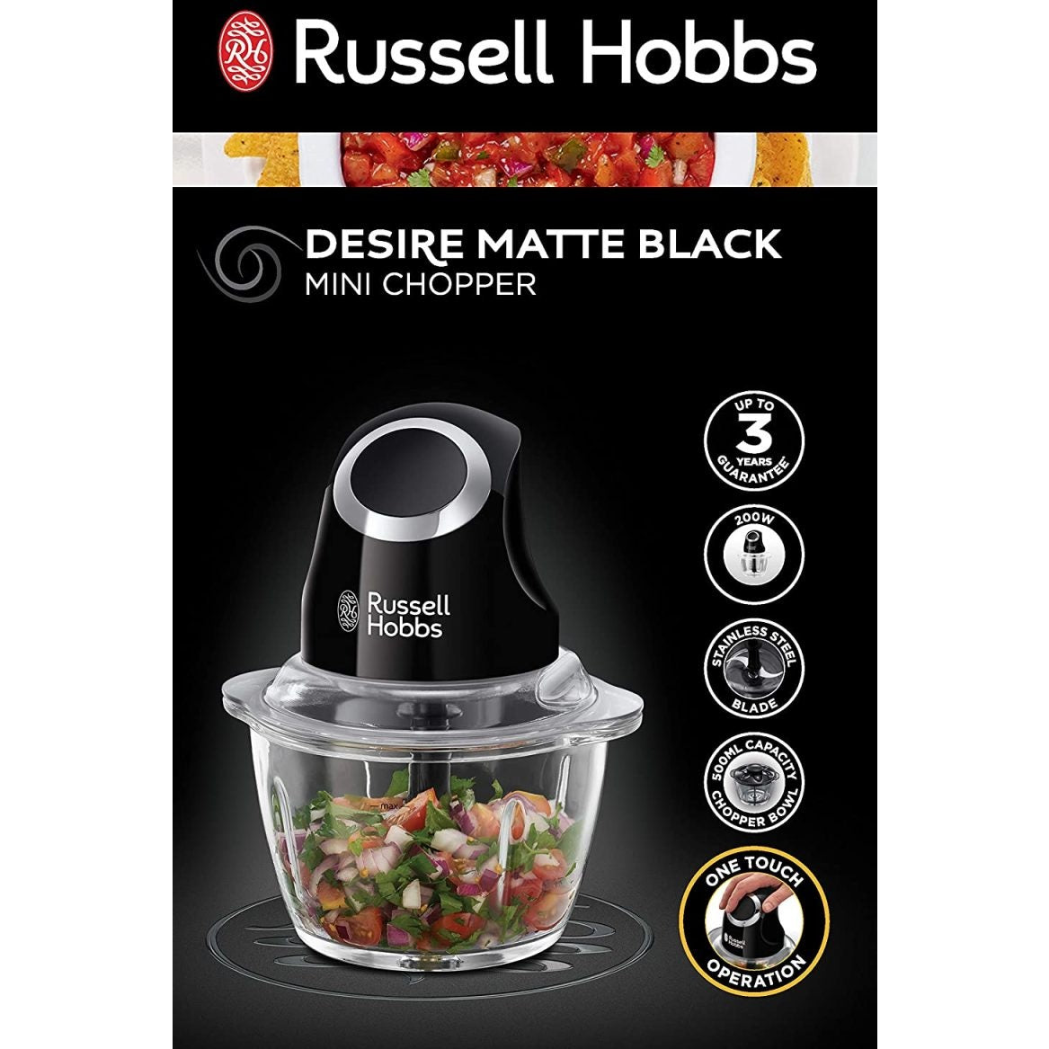 Russell Hobbs Desire Mini Chopper, Matte Black - Medaid International