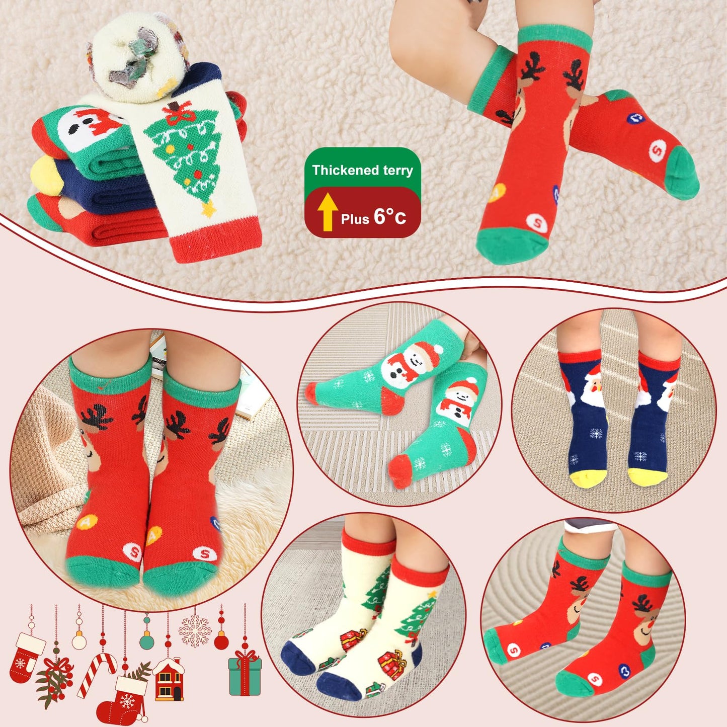 Merino Wool Christmas Socks for Toddler Boys Girls, Kids Hiking Winter Warm Cozy Thick Thermal Crew Boot Socks 4 Pairs - Medaid International