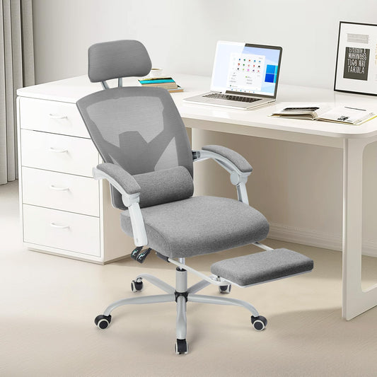 Sweetcrispy Office Computer Desk Chair, Ergonomic High-Back Mesh Rolling Work Swivel Chairs with Wheels, Comfortable Lumbar Support, Comfy Arms for Home, Bedroom, Study, Student, Classic Grey - Medaid International