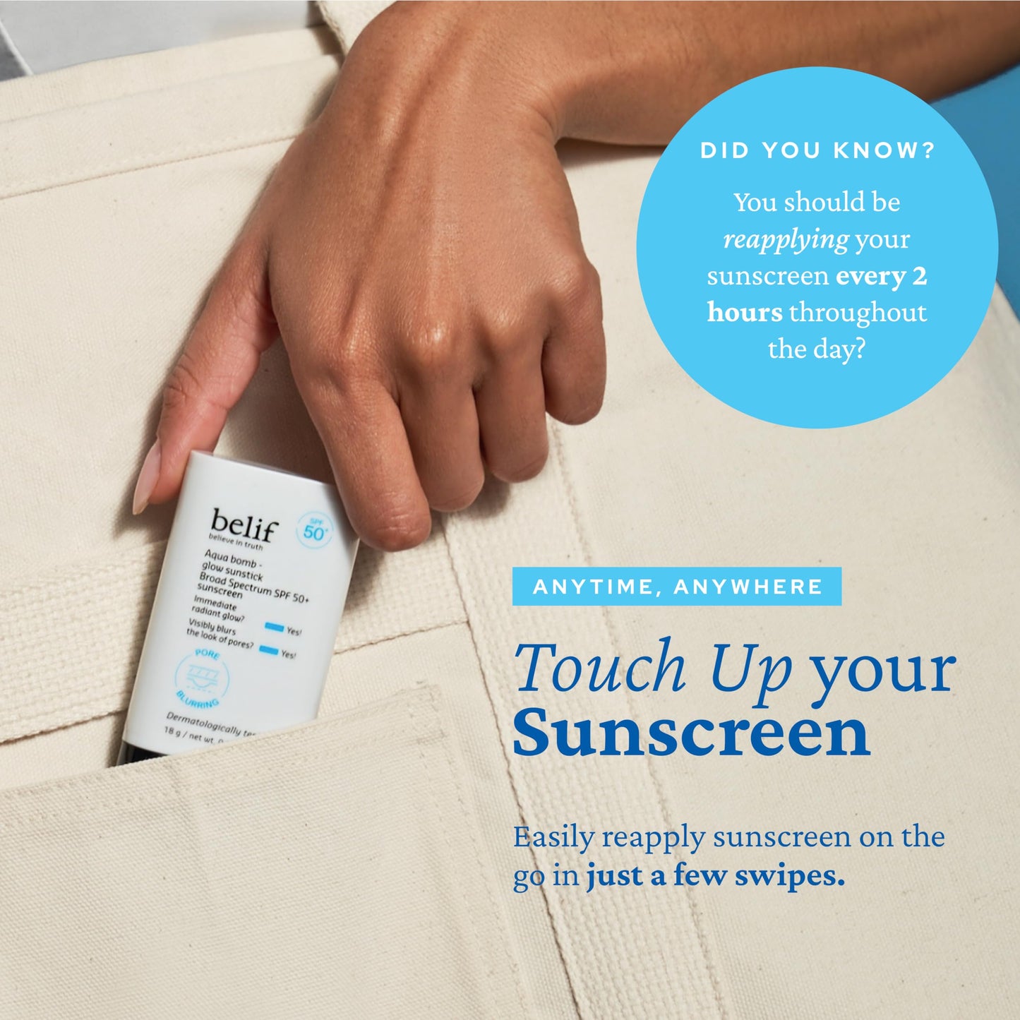 belif Aqua Bomb Niacinamide Sunscreen Stick SPF 50+ PA++++ – Korean Sunstick for Face with Hyaluronic Acid, No White Cast, Lightweight Velvet Finish, Daily UV Protection, Semi-Matte Glow, 0.63 oz - Medaid International