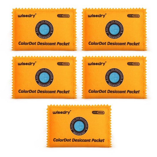 wisedry 100g [5 Packs] Reusable Desiccant Packs for Storage, Rechargeable Color Indicating Silica Gel Desiccant Packets, Moisture Absorbers for Storage Bins, Suitcase, Safe, 3D Filaments, Electronics - Medaid International