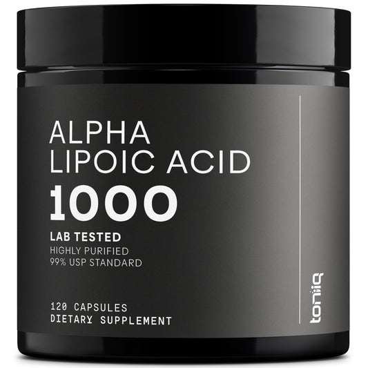 Toniiq 1000mg Ultra High Strength Alpha Lipoic Acid Capsules - Highly Purified 99%+ USP Standard - 120 Capsules ALA Supplement - Medaid International