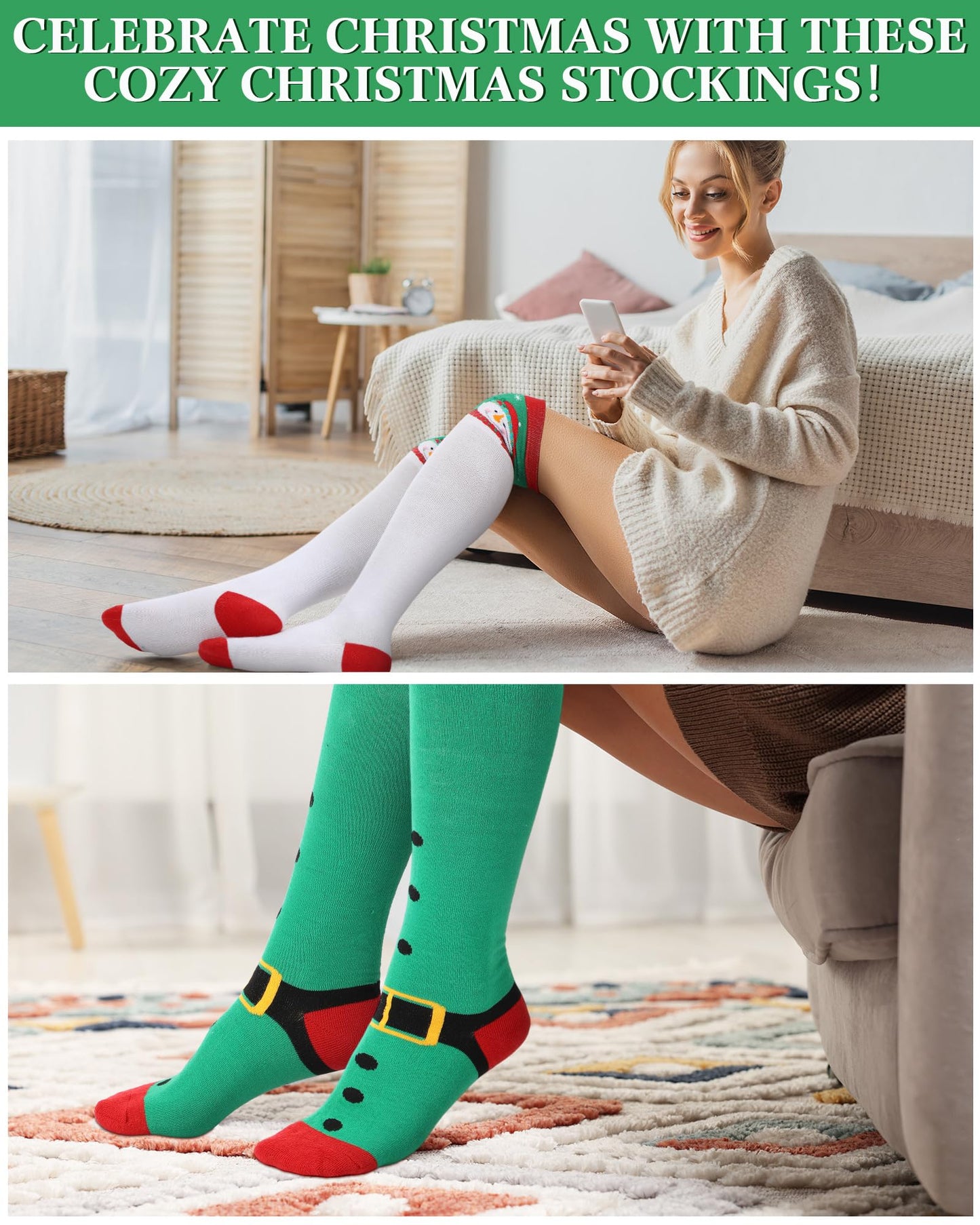 Glitopper 12 Pairs Christmas Knee High Socks for Women Man Bulk Xmas Long Colorful Festive Soft Novelty Pattern Holiday Socks for Christmas Party Gifts (Vivid) - Medaid International
