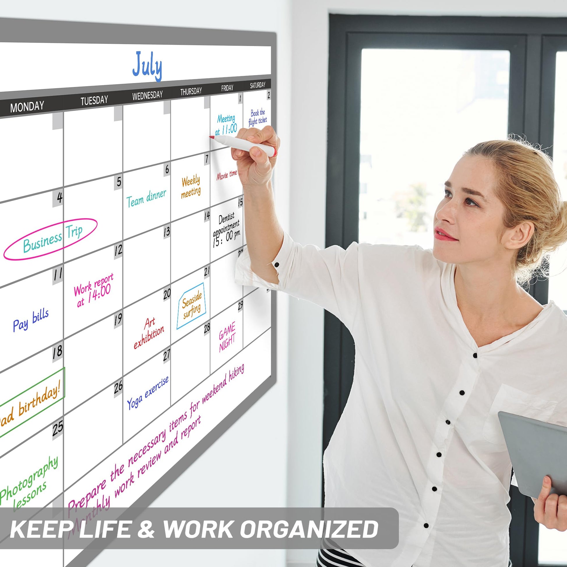 Large Dry Erase Calendar for Wall, Undated 1 Month Wall Calendar, 40" x 28" Erasable & Reusable Laminated Calendar, 10 Round Stickers, Great Layout Wall Calendar Monthly for Home Office School - Medaid International