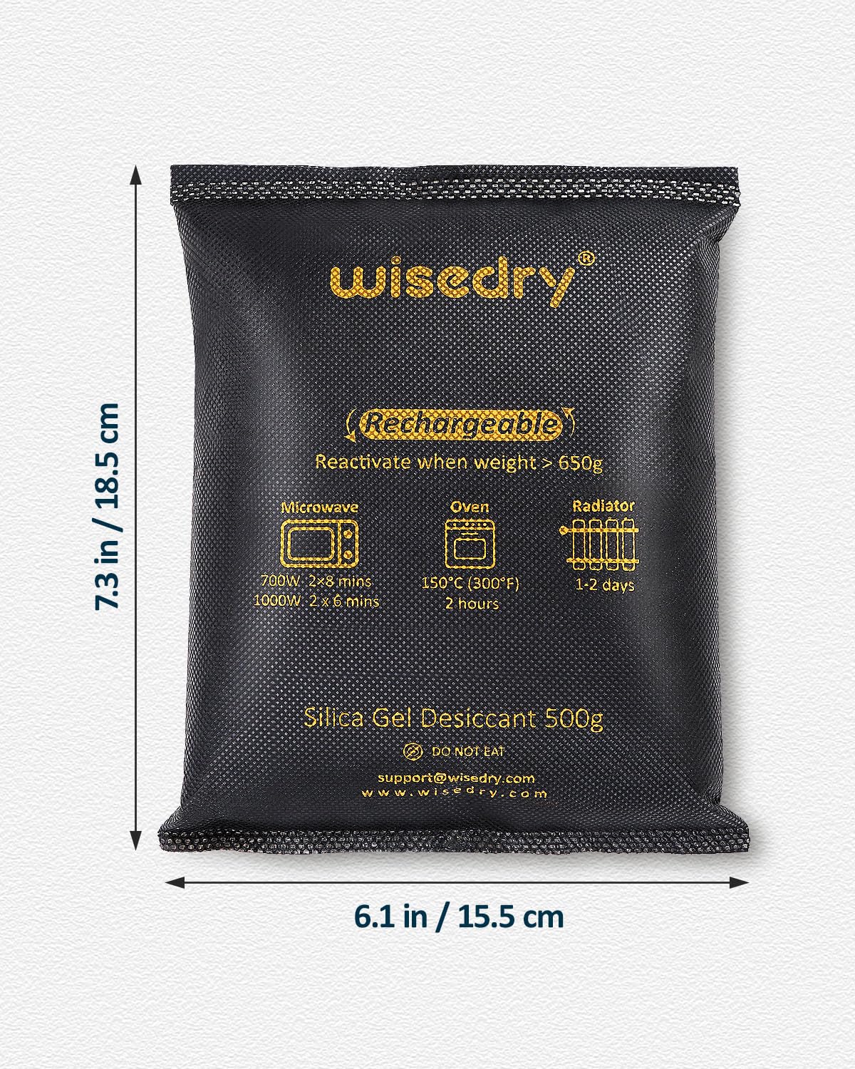 wisedry 2 x 500 Gram [2.2 lbs] Rechargeable Silica Gel Car Dehumidifier, Microwave Fast Reactivated Desiccant Packets Large for Gun Safe Closet Basement Garage Storage Moisture Absorber Bag Reusable - Medaid International