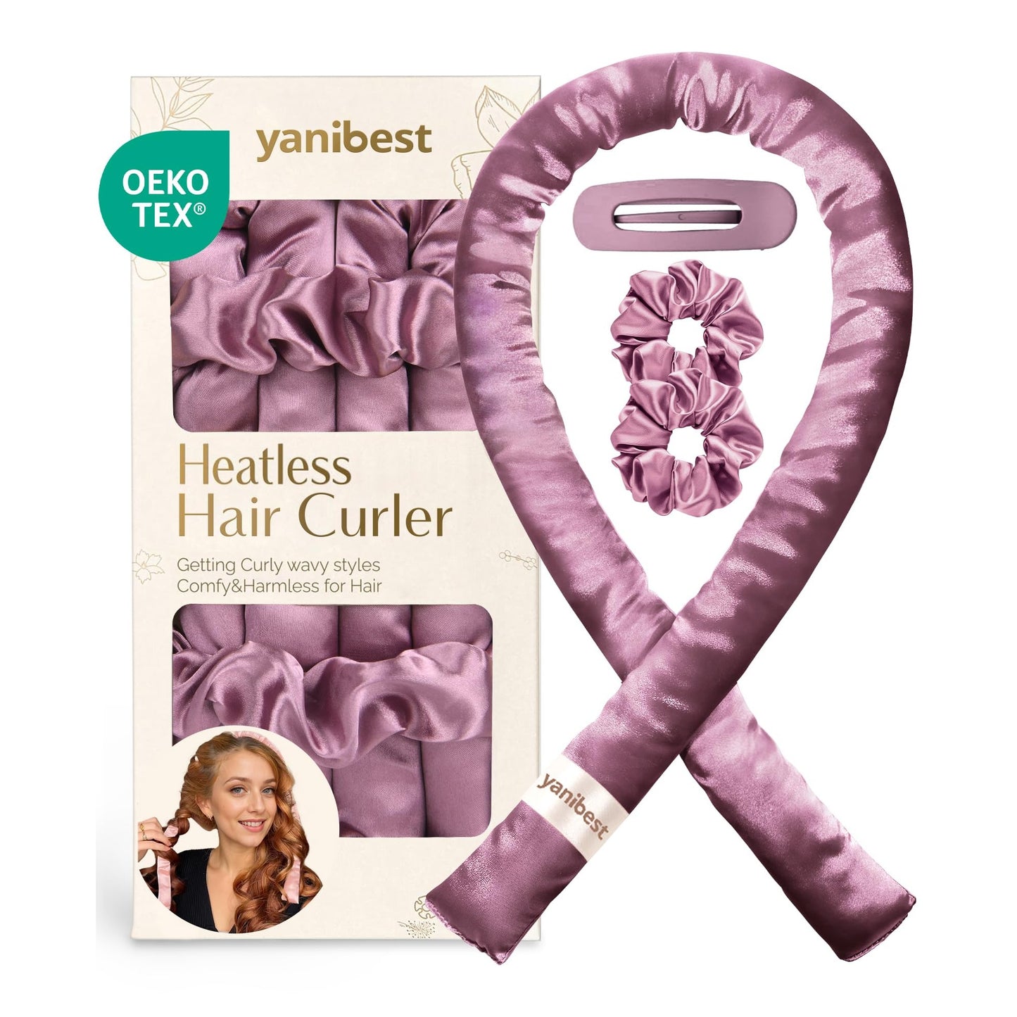 Yanibest Satin Heatless Curler Set, Overnight Hair Curler to Sleep in, No Heat Heatless Curl with Scrunchies and Clip，Purple - Medaid International