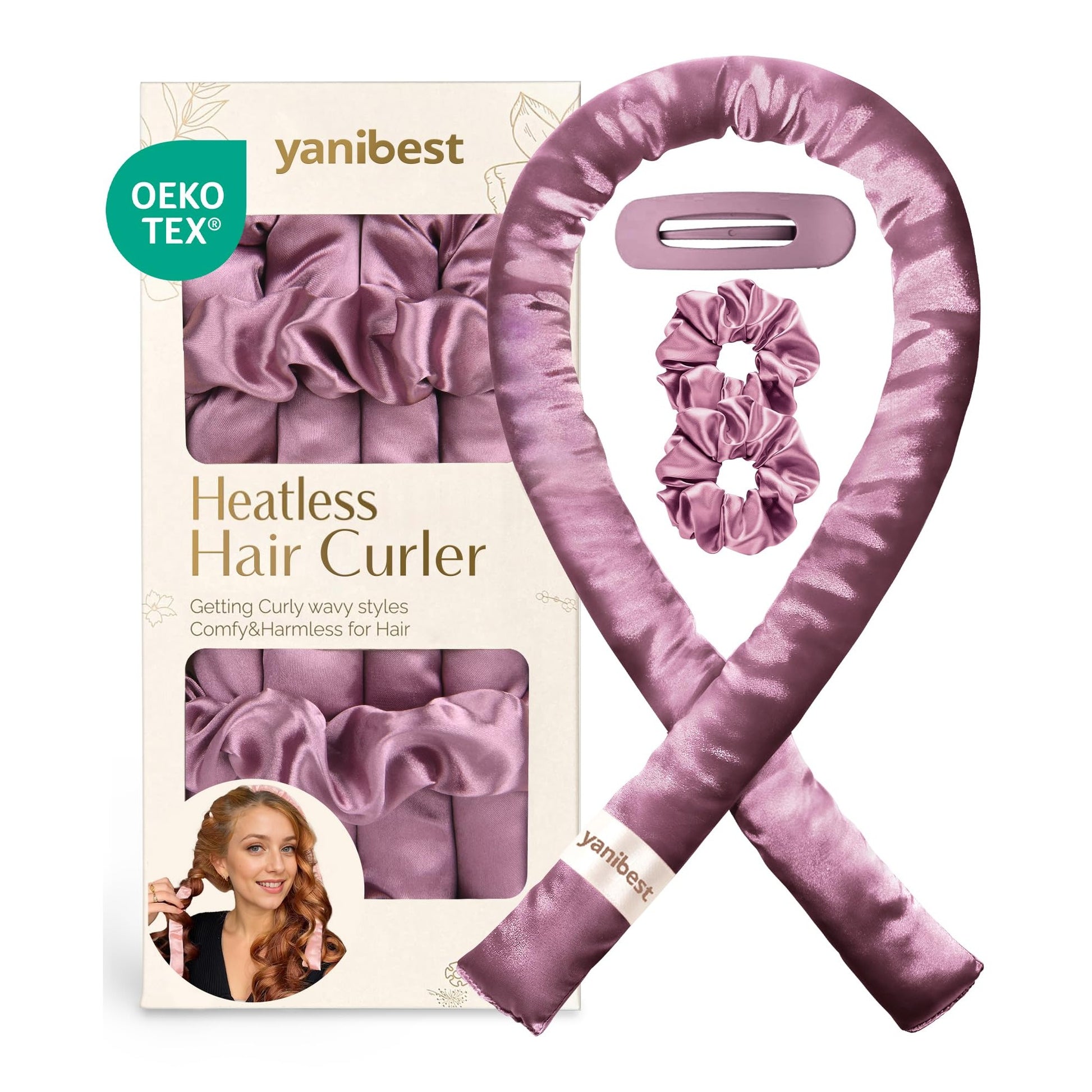Yanibest Satin Heatless Curler Set, Overnight Hair Curler to Sleep in, No Heat Heatless Curl with Scrunchies and Clip，Purple - Medaid International