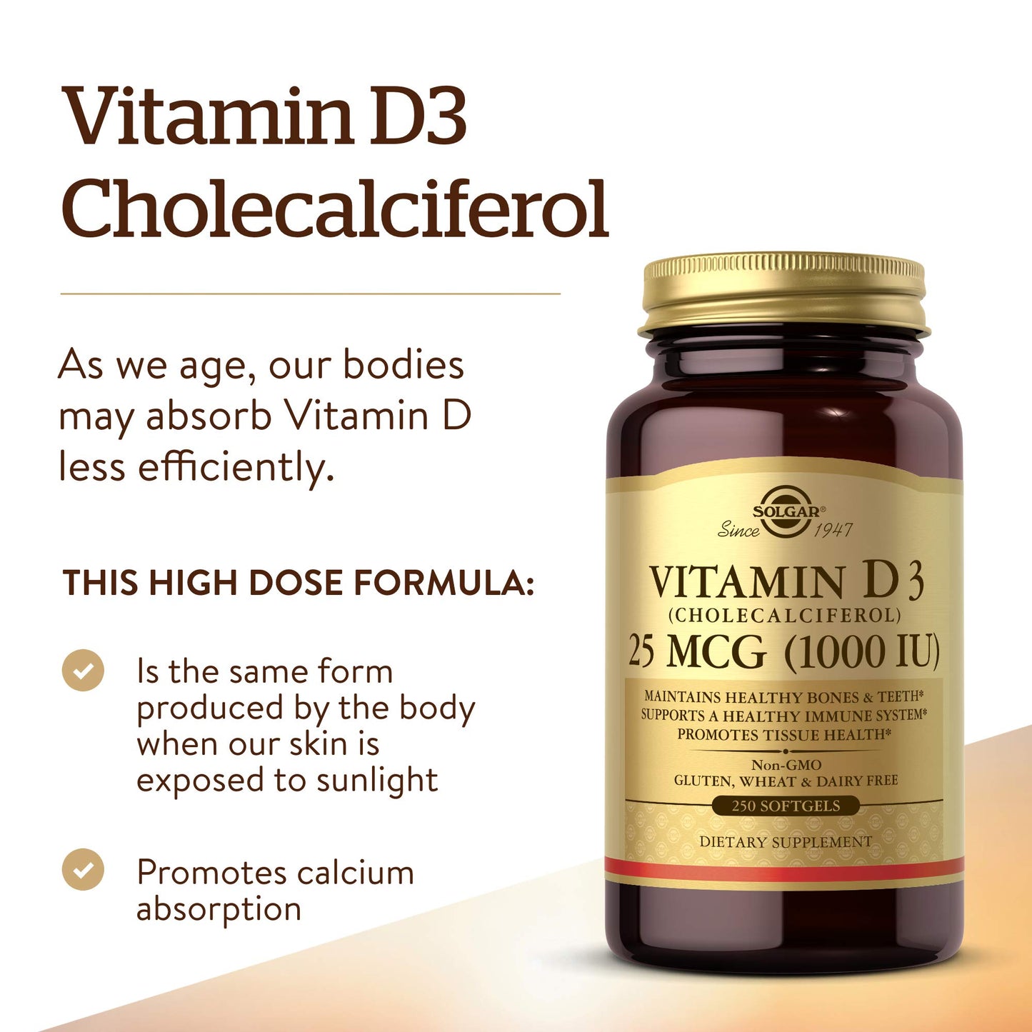 Solgar Vitamin D3 (Cholecalciferol) 25 MCG (1000 IU), 250 Softgels - Helps Maintain Healthy Bones & Teeth - Immune System Support - Non-GMO, Gluten-Free, Dairy Free - 250 Servings - Medaid International