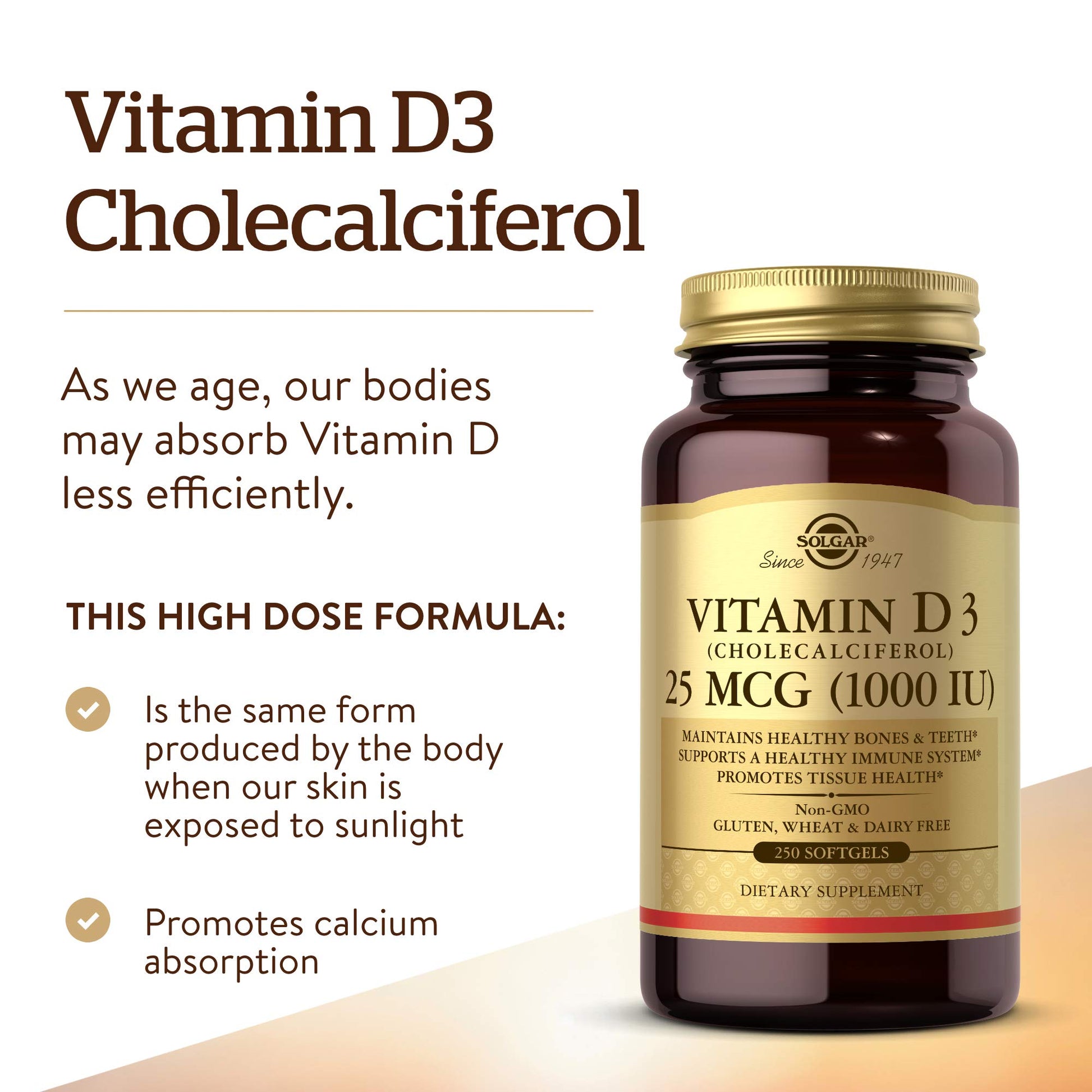 Solgar Vitamin D3 (Cholecalciferol) 25 MCG (1000 IU), 250 Softgels - Helps Maintain Healthy Bones & Teeth - Immune System Support - Non-GMO, Gluten-Free, Dairy Free - 250 Servings - Medaid International