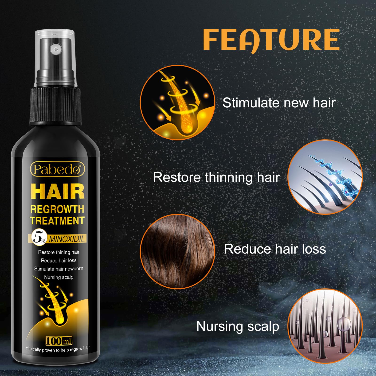 5% Minoxidil for Men and Women Hair Growth Serum - Castor Oil & Biotin Hair Growth Spray Hair Regrowth Treatment for Scalp Hair Loss Hair Thinning For Thicker Longer Fuller Healthier Hair 100Ml - Medaid International