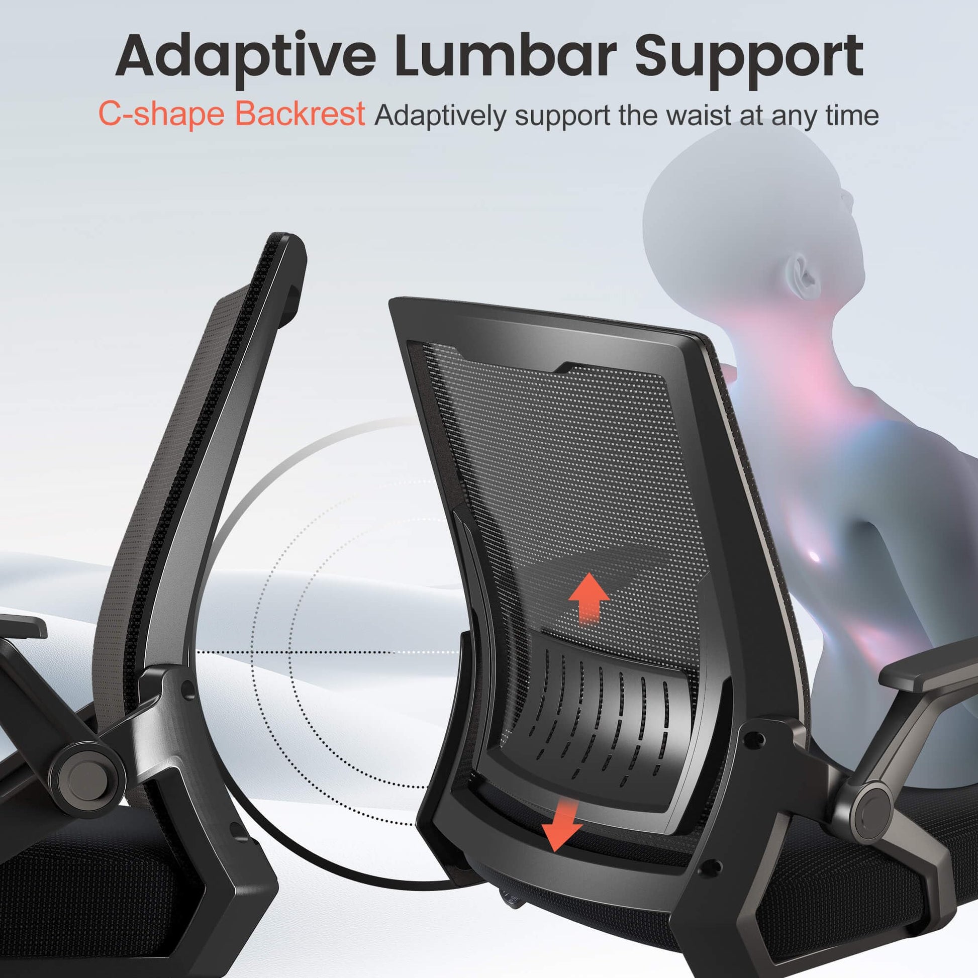 GTRACING Ergonomic Office Chair with Flip-up Armrests Executive Computer Chair for Home Office, Breathable Mesh & Adaptive Lumbar Support, Black - Medaid International