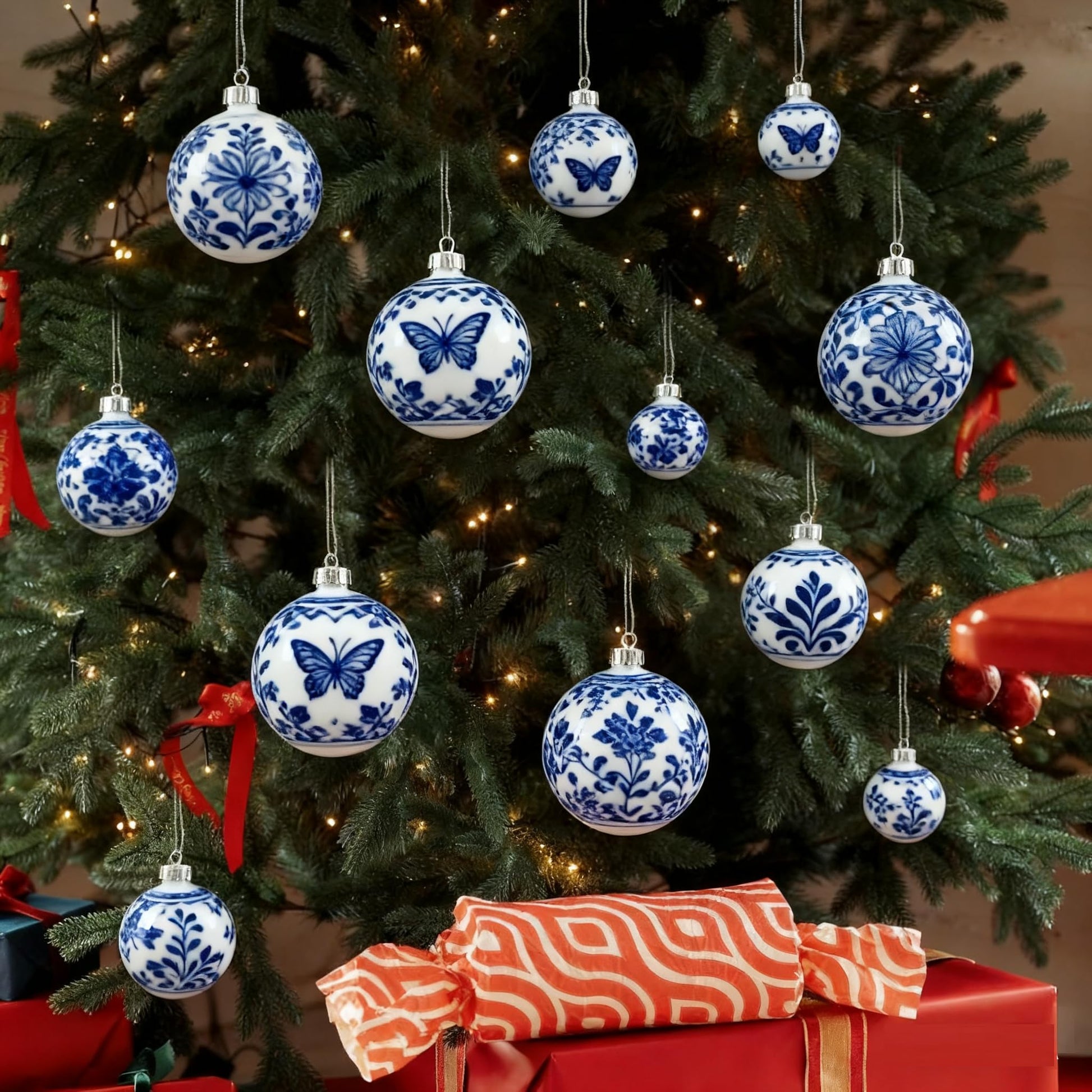 6Pcs Christmas Tree Topper Ornaments - Blue & White, Paired with White String for Christmas Tree, Party Supplies & Various Festive Decor - Medaid International
