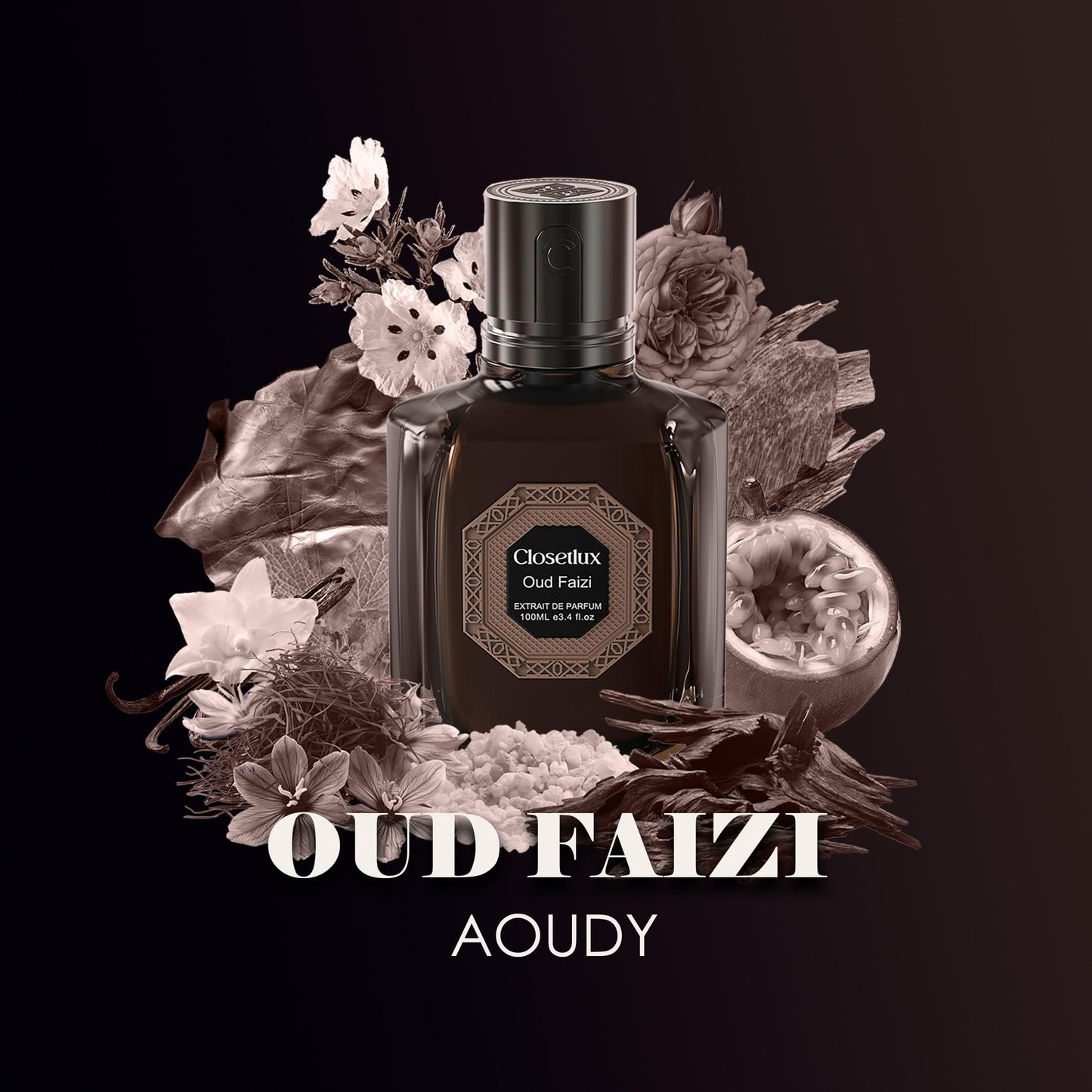 CLOSETLUX Oud Faizi Extrait de Parfum – Luxurious Aoudy Fragrance – Deep, Long-Lasting Scent with Leather, Oud & Vanilla – 100ml - Medaid International