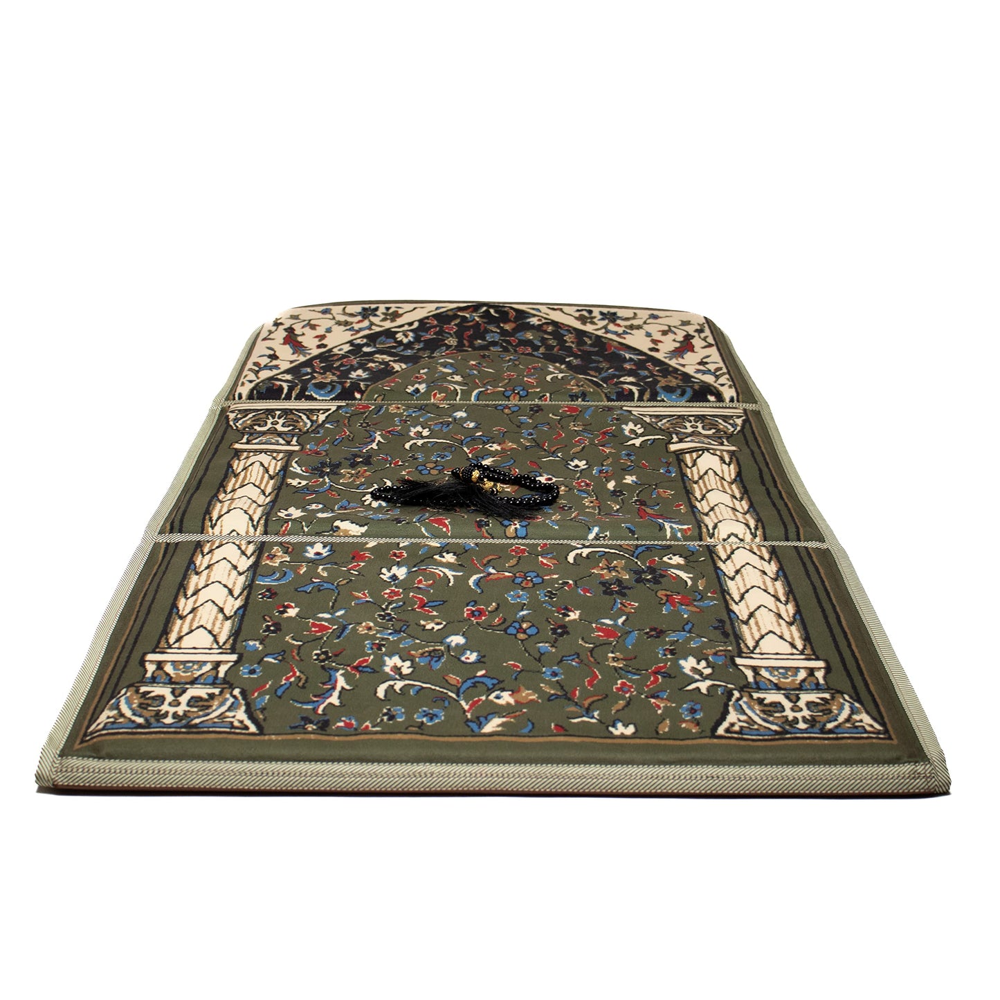ABDEEZ Exclusive Foldable Prayer mat with Back Support, Flannel Fabric | Extra Padding for Comfort | Easy to Carry | Janamaz, Sajadah | Ramadan/Eid Gift, Perfect Mus LIM Gift (Earth Green) - Medaid International