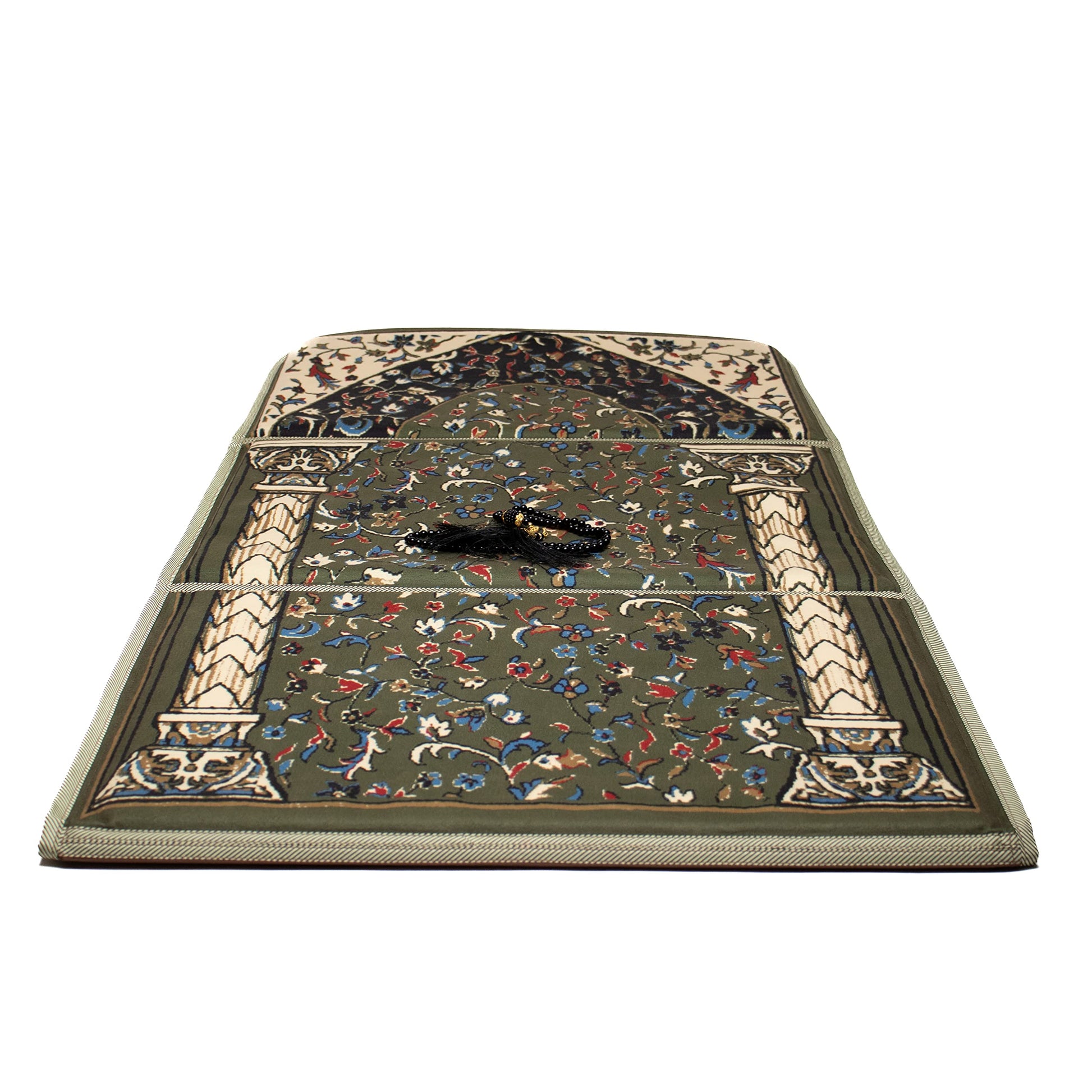 ABDEEZ Exclusive Foldable Prayer mat with Back Support, Flannel Fabric | Extra Padding for Comfort | Easy to Carry | Janamaz, Sajadah | Ramadan/Eid Gift, Perfect Mus LIM Gift (Earth Green) - Medaid International