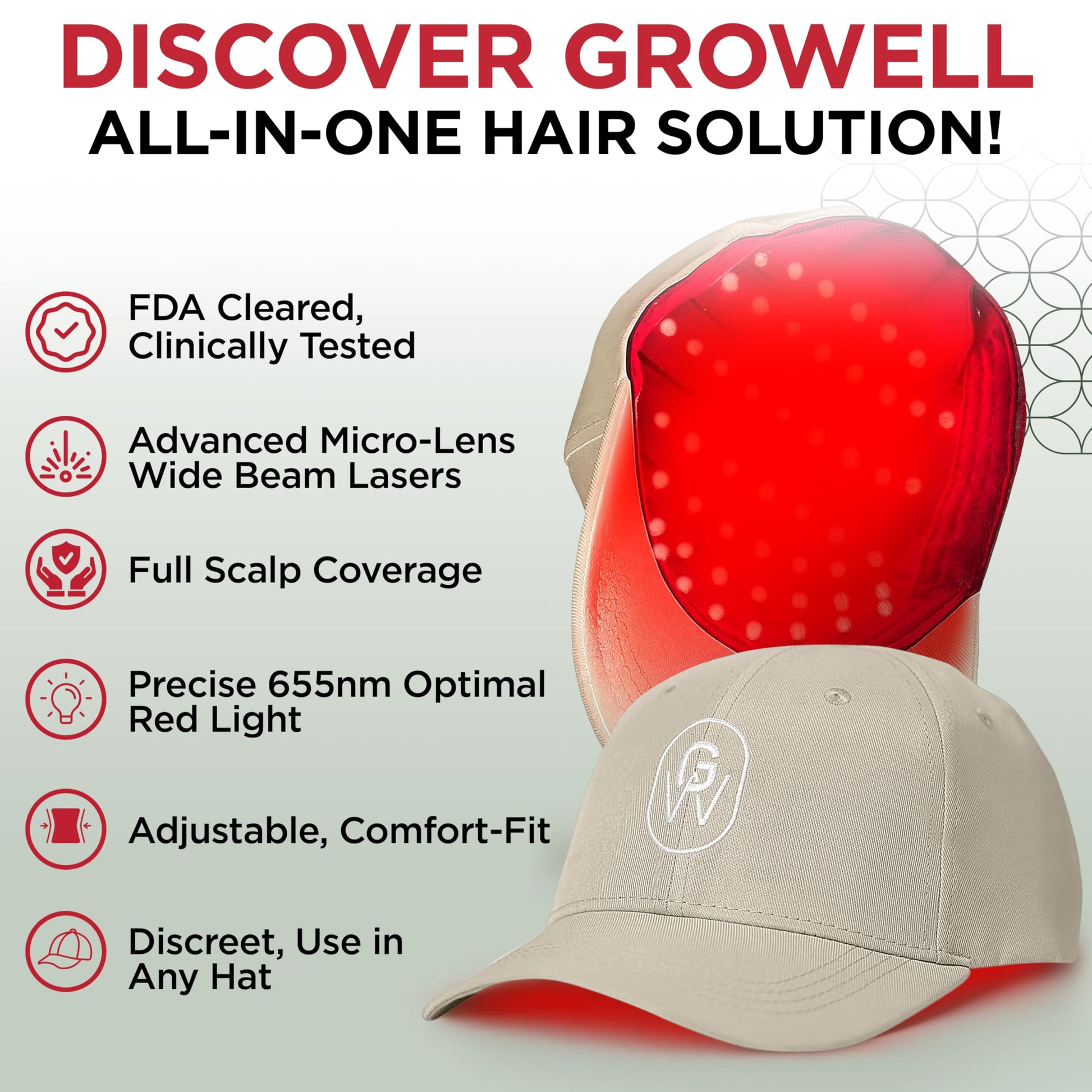 GroWell Red Light Therapy Hair Growth Cap – FDA Cleared Laser Treatment for Hair Regrowth and Reduced Shedding – LED & Laser Red Light Therapy Clinically Proven in Double-Blind Studies -Beige - Medaid International