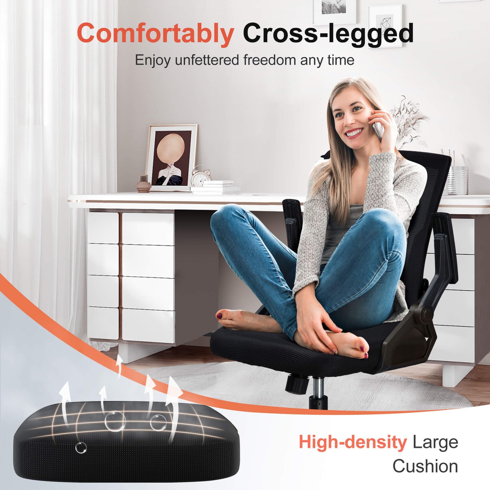 GTRACING Ergonomic Office Chair with Flip-up Armrests Executive Computer Chair for Home Office, Breathable Mesh & Adaptive Lumbar Support, Black - Medaid International