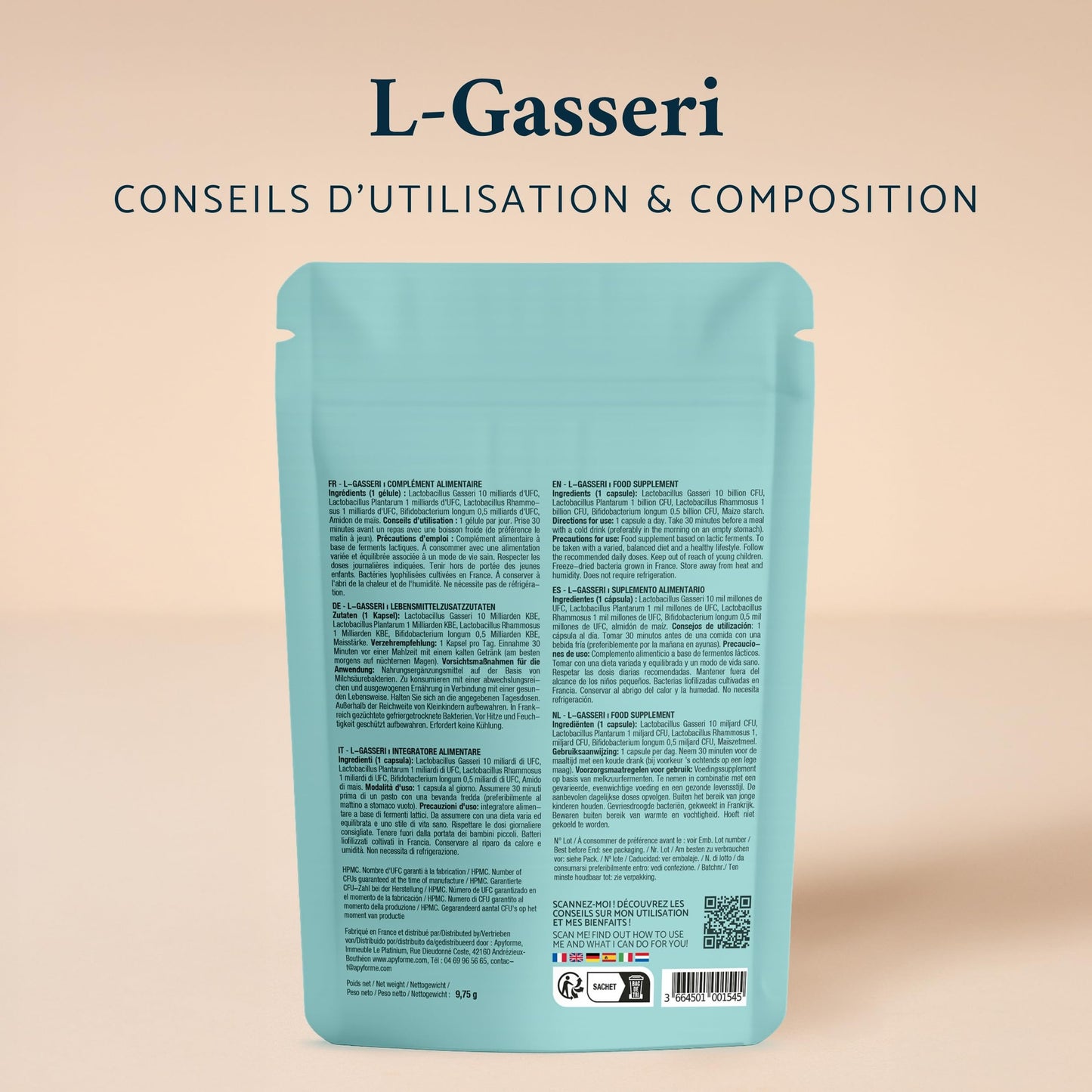 Lactobacillus Gasseri Probiotique Ventre Plat - Flore Intestinale Digestion - 30 Gélules Gastro-Résistantes - Fabriqué en France par Apyforme - Medaid International