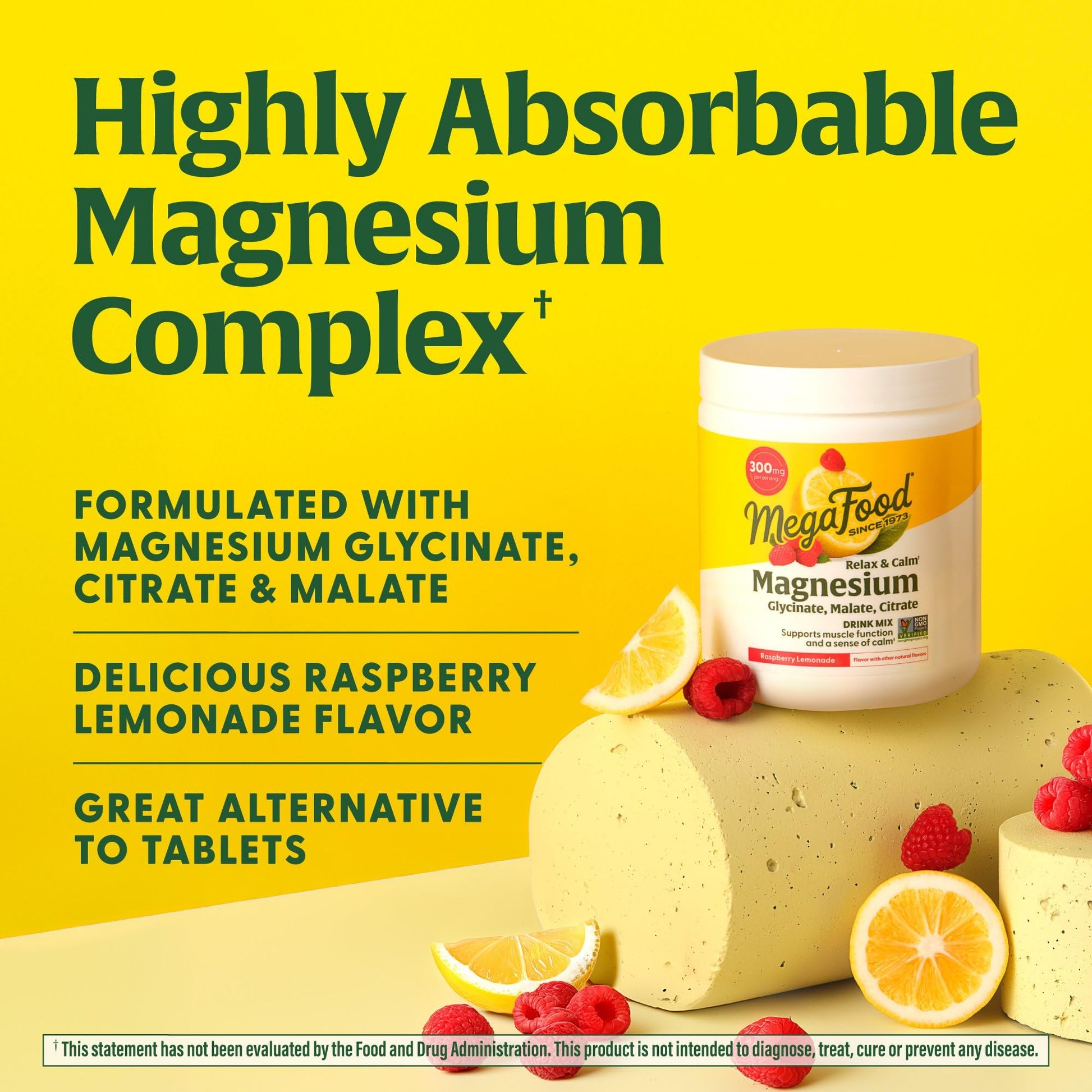 MegaFood Relax + Calm Magnesium Powder - Highly Absorbable Magnesium Glycinate, Magnesium Citrate & Magnesium Malate - Without 9 Food Allergens - Raspberry Lemonade Flavor - 7.05 Oz (50 Servings) - Medaid International
