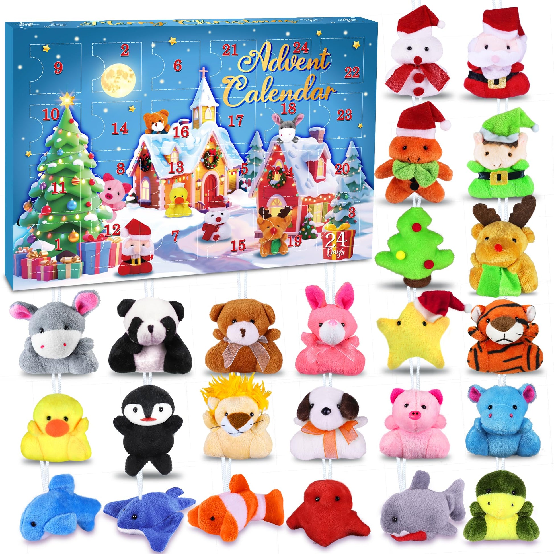 Christmas Advent Calendar 2025 for Kids, 24 Days Xmas Countdown Calendar with Mini Stuffed Animal Bulk Plush Keychain, Christmas Tree Decorations Party Favor Toys Stocking Stuffers Prizes Xmas Gifts - Medaid International