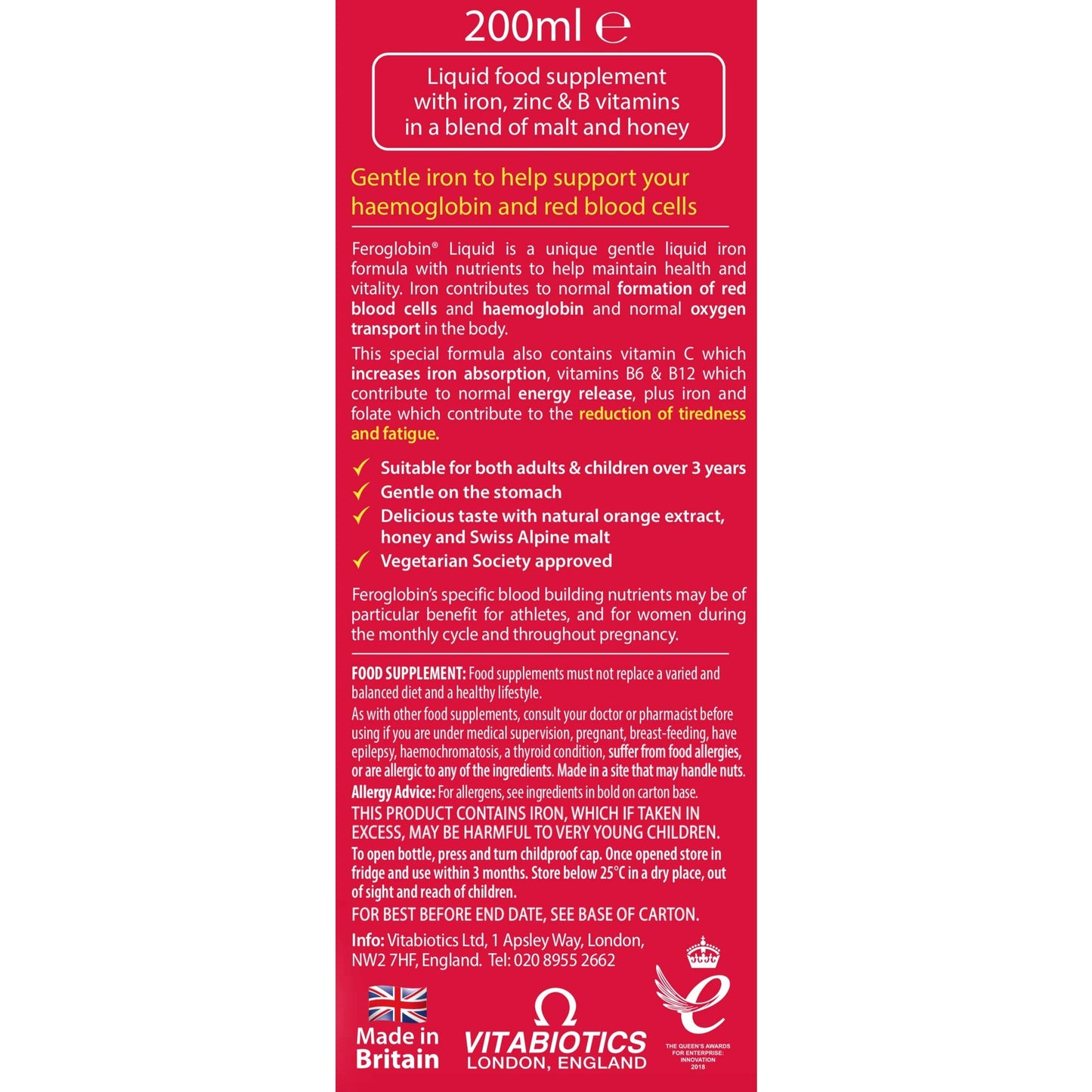 Feroglobin Gentle Iron and Nutrient Liquid - Reduce Tiredness and Fatigue | Maintain Health and Vitality | Natural Iron Source - Medaid International