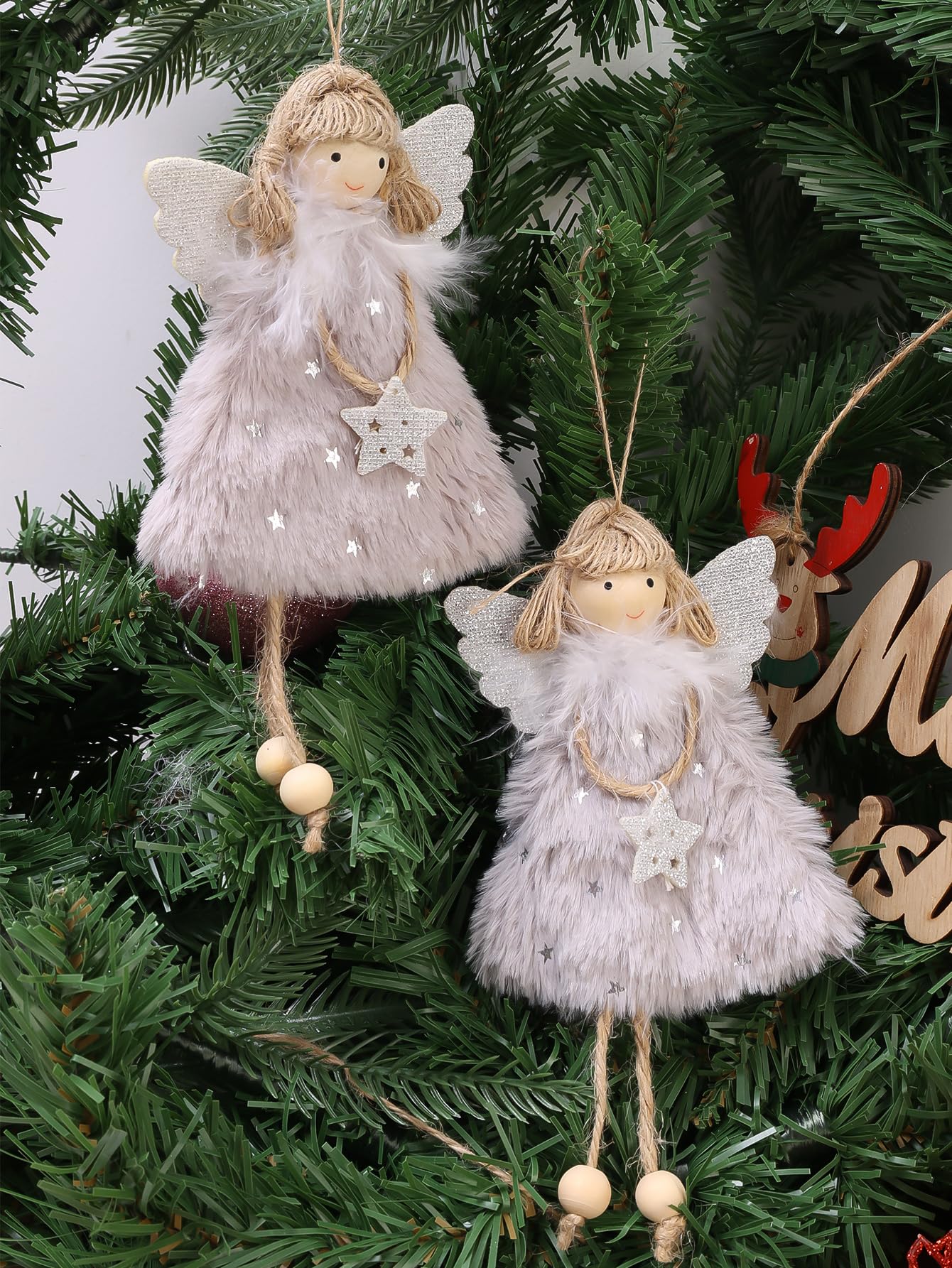Christmas Velvet Angel Doll Hanging Ornament Xmas Tree Home Decoration Pendent Cartoon Plush Fairy Decorative Pendants Gray 16 * 10 * 3cm - Medaid International