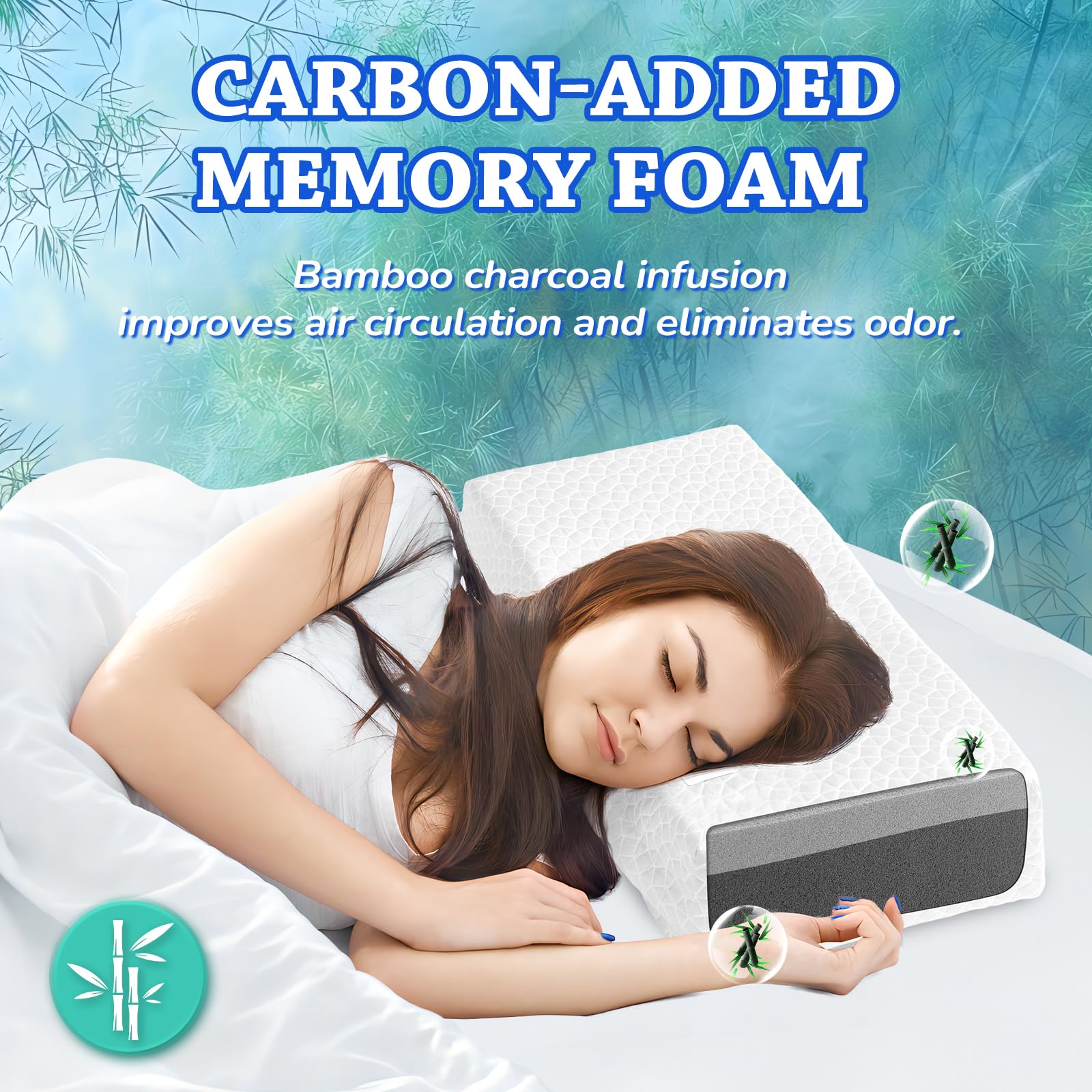 HARBOREST Ice Cube Cooling Pillow for Side Sleepers Memory Foam Side Sleeper Pillow Support Head & Neck for Pain Relief，12"x24"x5" - Medaid International