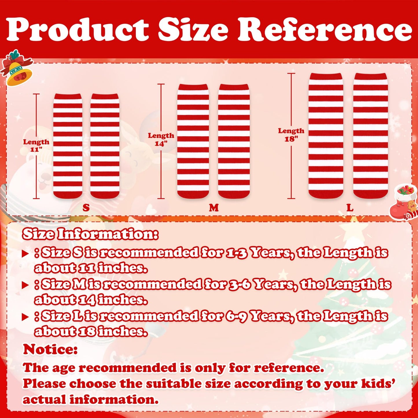 Kids Christmas Socks for Kids Red and White Striped Socks Toddler Christmas Sock Girls Long Sock Halloween Accessories - Medaid International