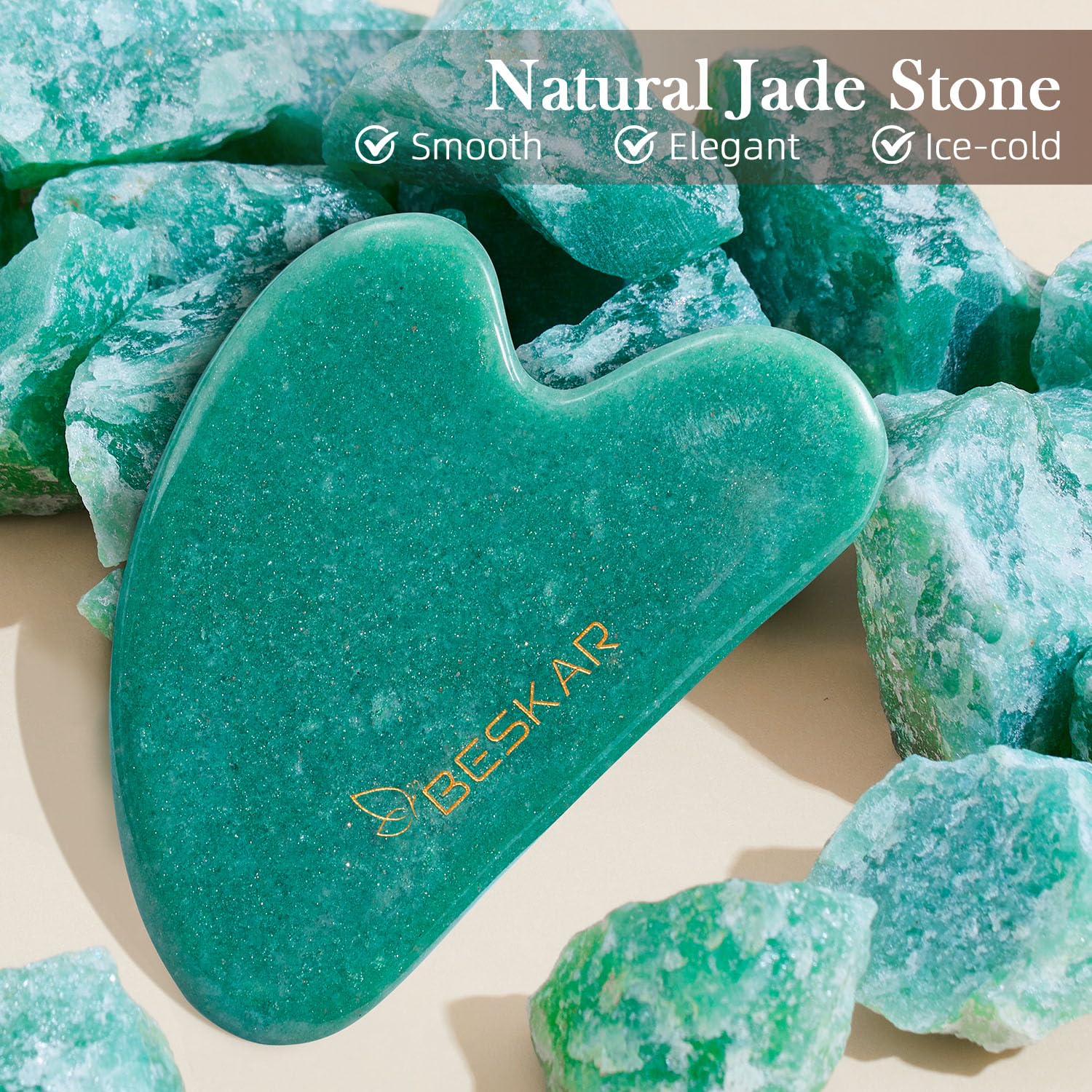 BESKAR Gua Sha Facial Tools, Natural Jade Stone Guasha Massager for Jawline Sculpting, Tighten Face Skin and Reduce Wrinkles, Face Eyes Body Neck Massage Tool, Skin Care Gift - Medaid International